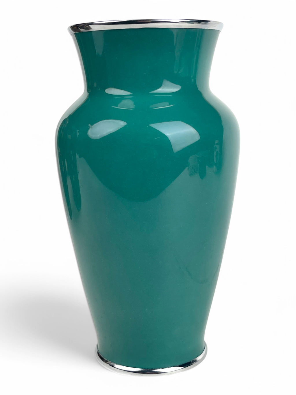 A Japanese Meiji. Silver Mounted Green Enamel Vase Signed By The Artist