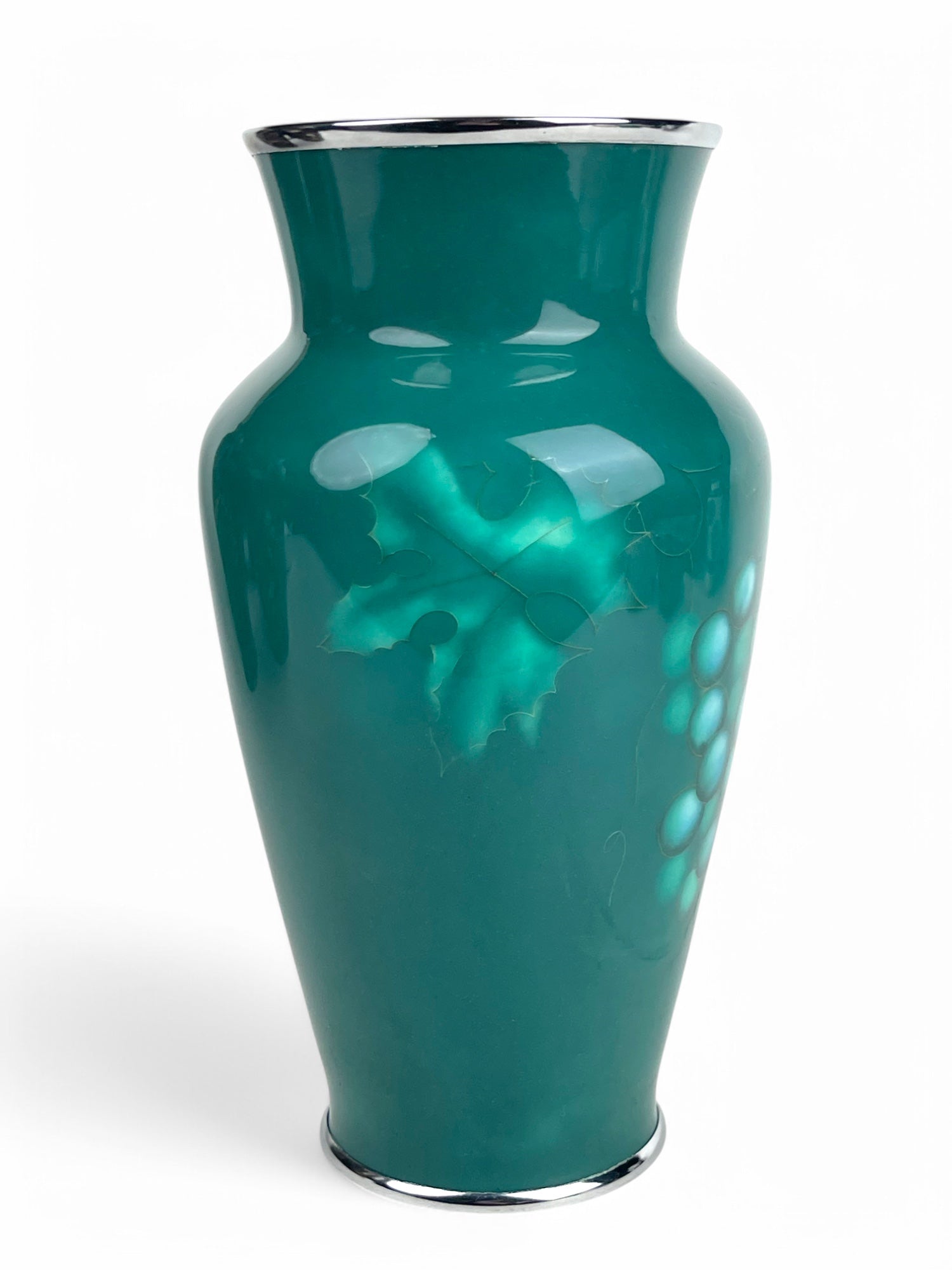 A Japanese Meiji. Silver Mounted Green Enamel Vase Signed By The Artist