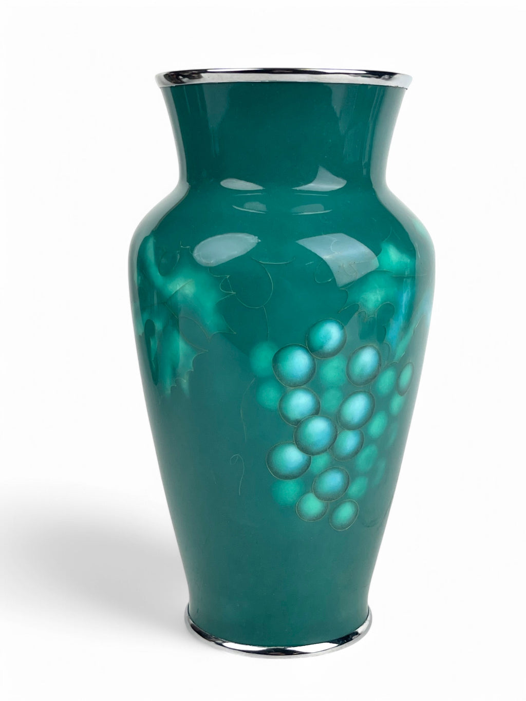 A Japanese Meiji. Silver Mounted Green Enamel Vase Signed By The Artist