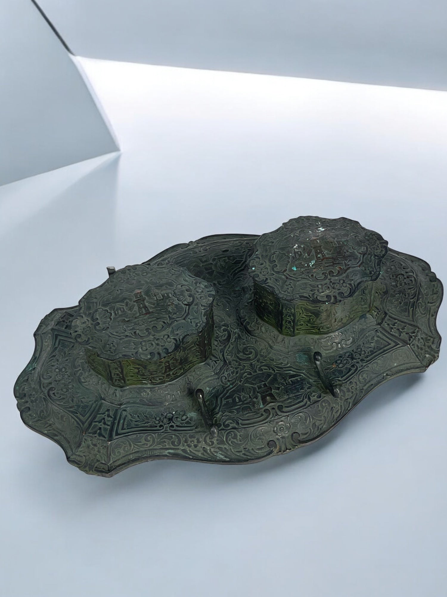 An Austrian Patented Bronze Desk Accessories