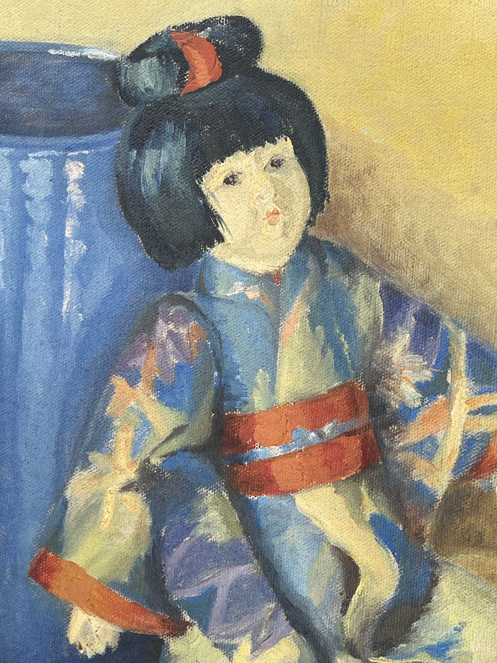 A French Oil On Canvas Japanese Style Painting of A Doll