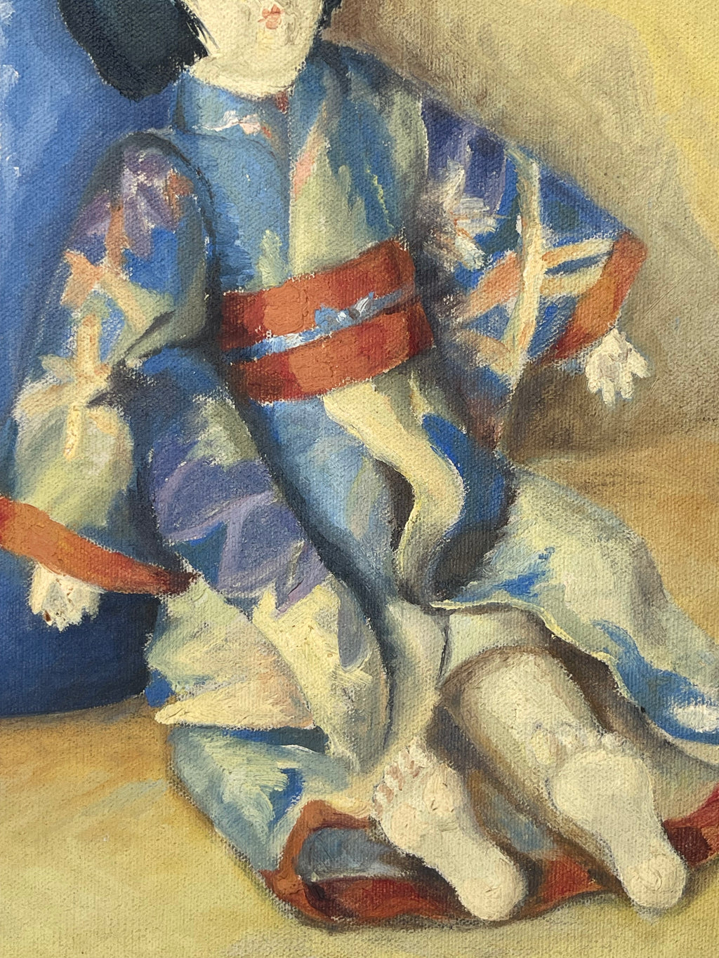 A French Oil On Canvas Japanese Style Painting of A Doll