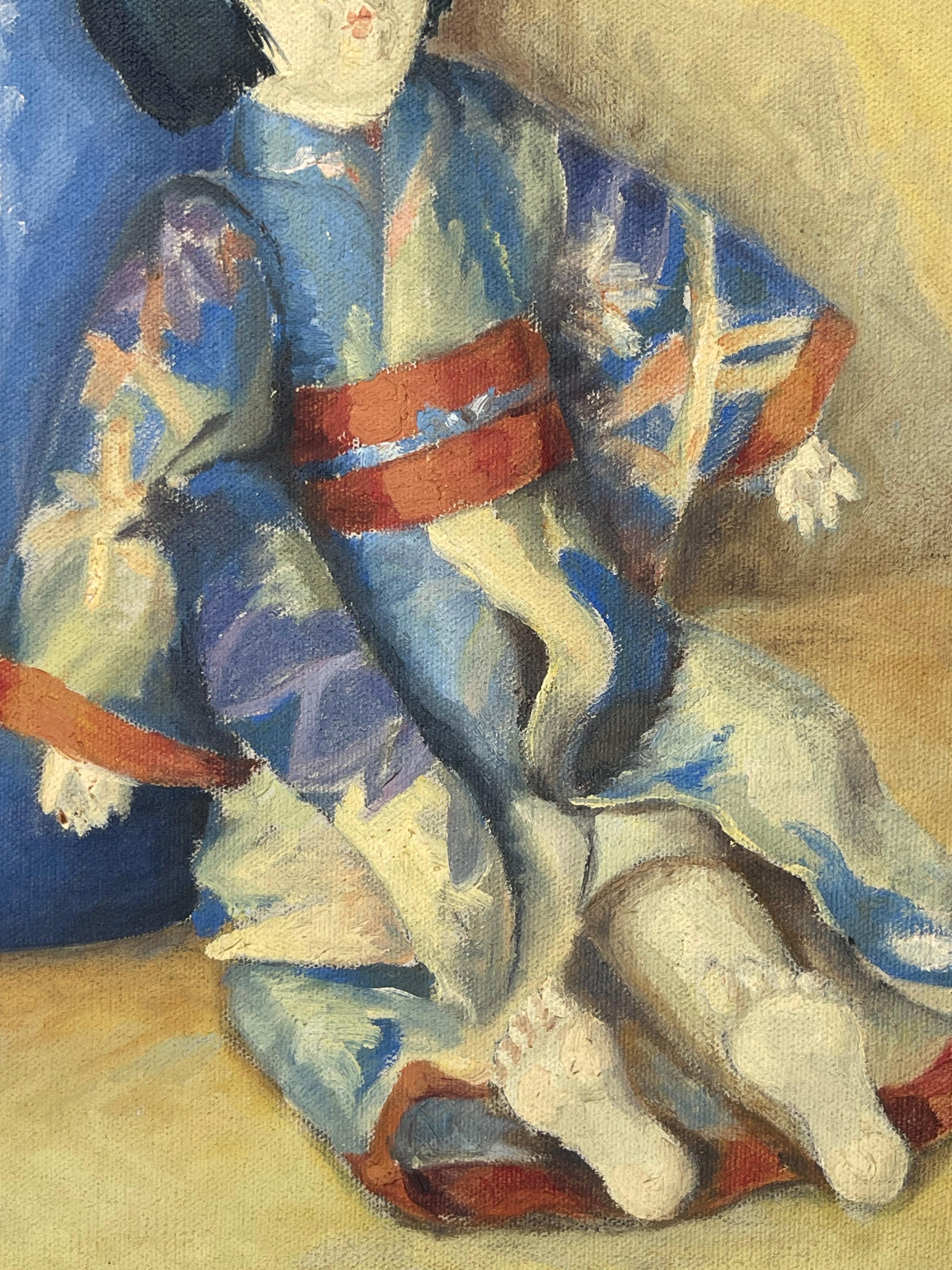 A French Oil On Canvas Japanese Style Painting of A Doll
