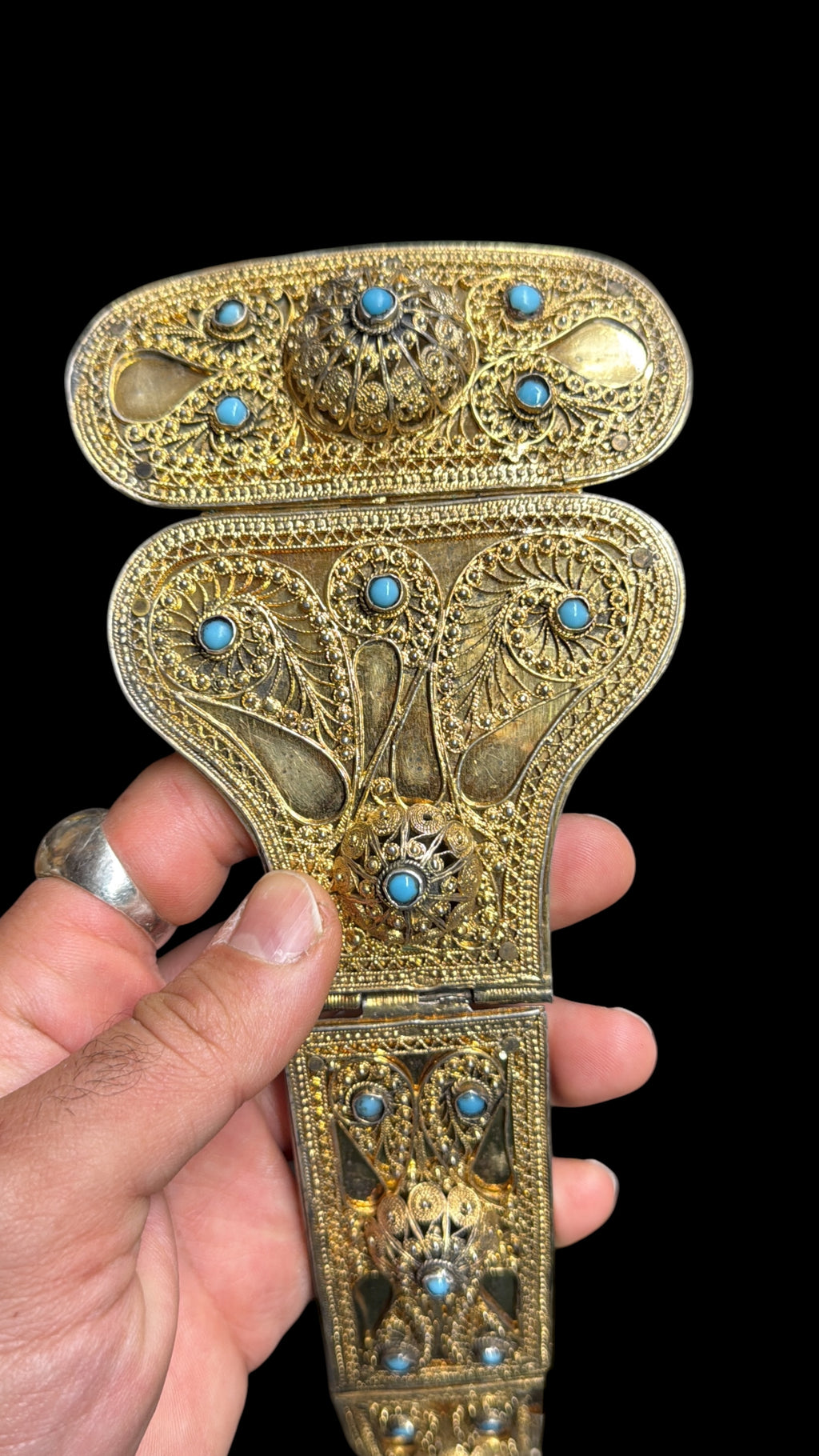 A Russian 84 Gilded Silver Jeweled Filigree Work Belt