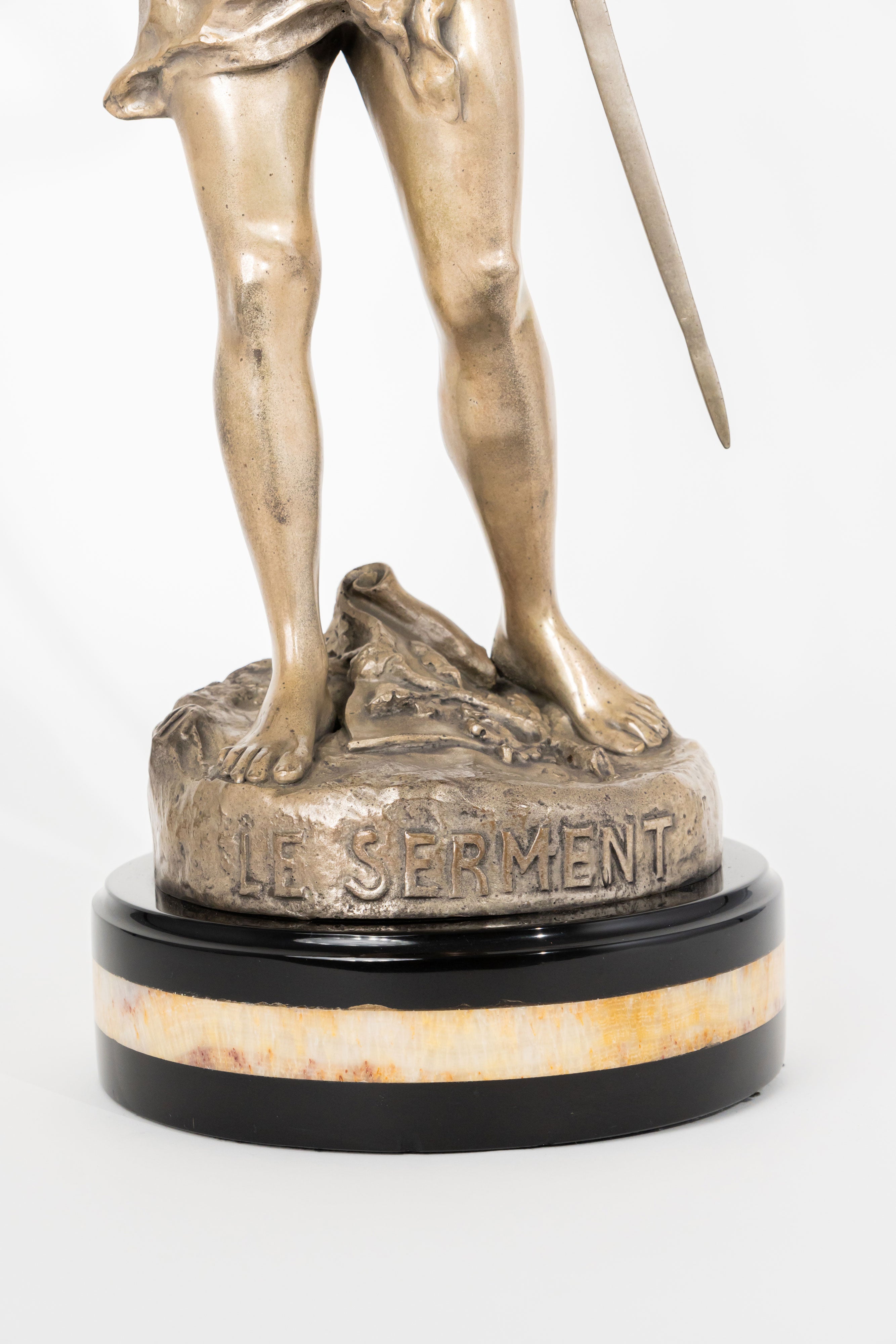 A Silvered Bronze Sculpture Le Serment by Ruffany