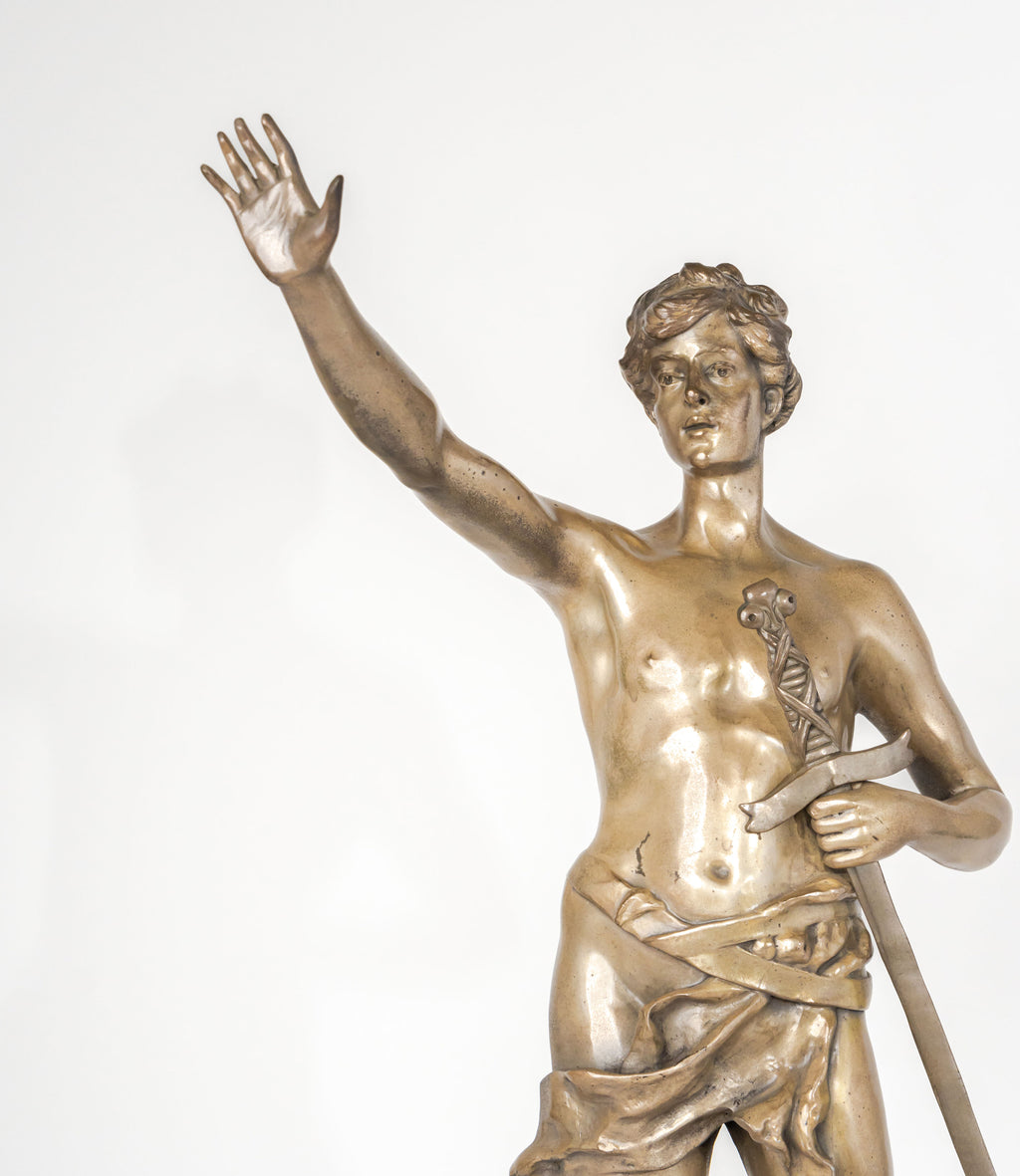 A Silvered Bronze Sculpture Le Serment by Ruffany