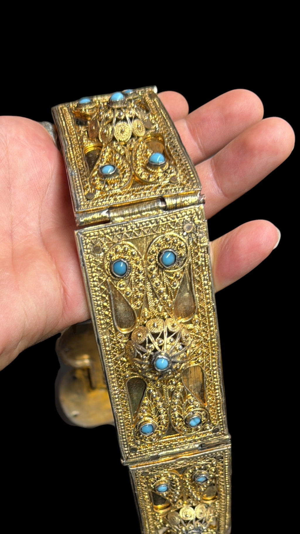 A Russian 84 Gilded Silver Jeweled Filigree Work Belt