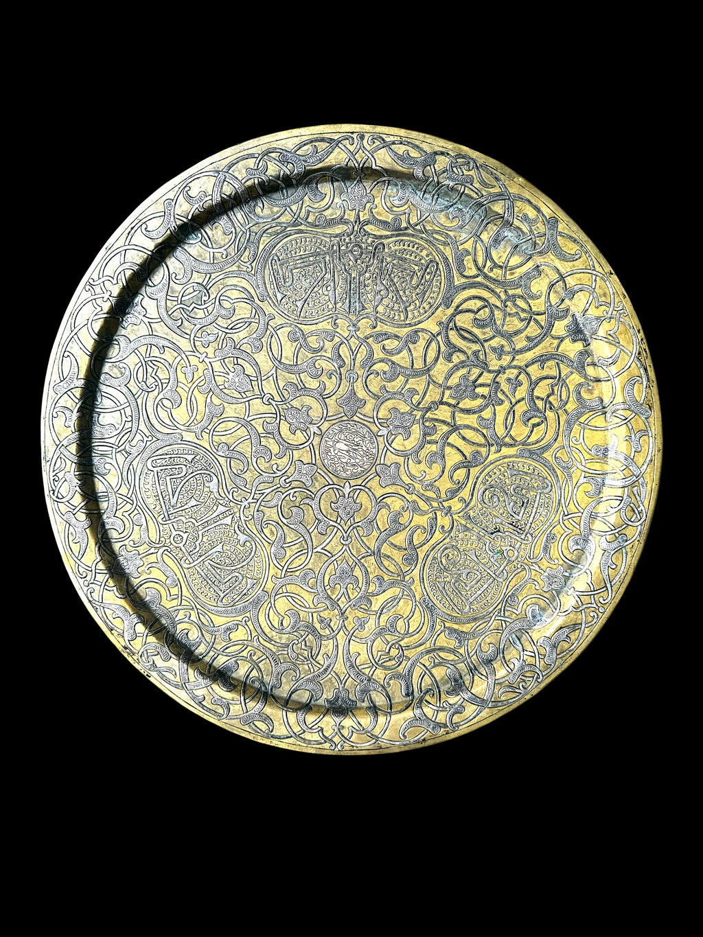 19th Century Silver Inlaid Brass Tray