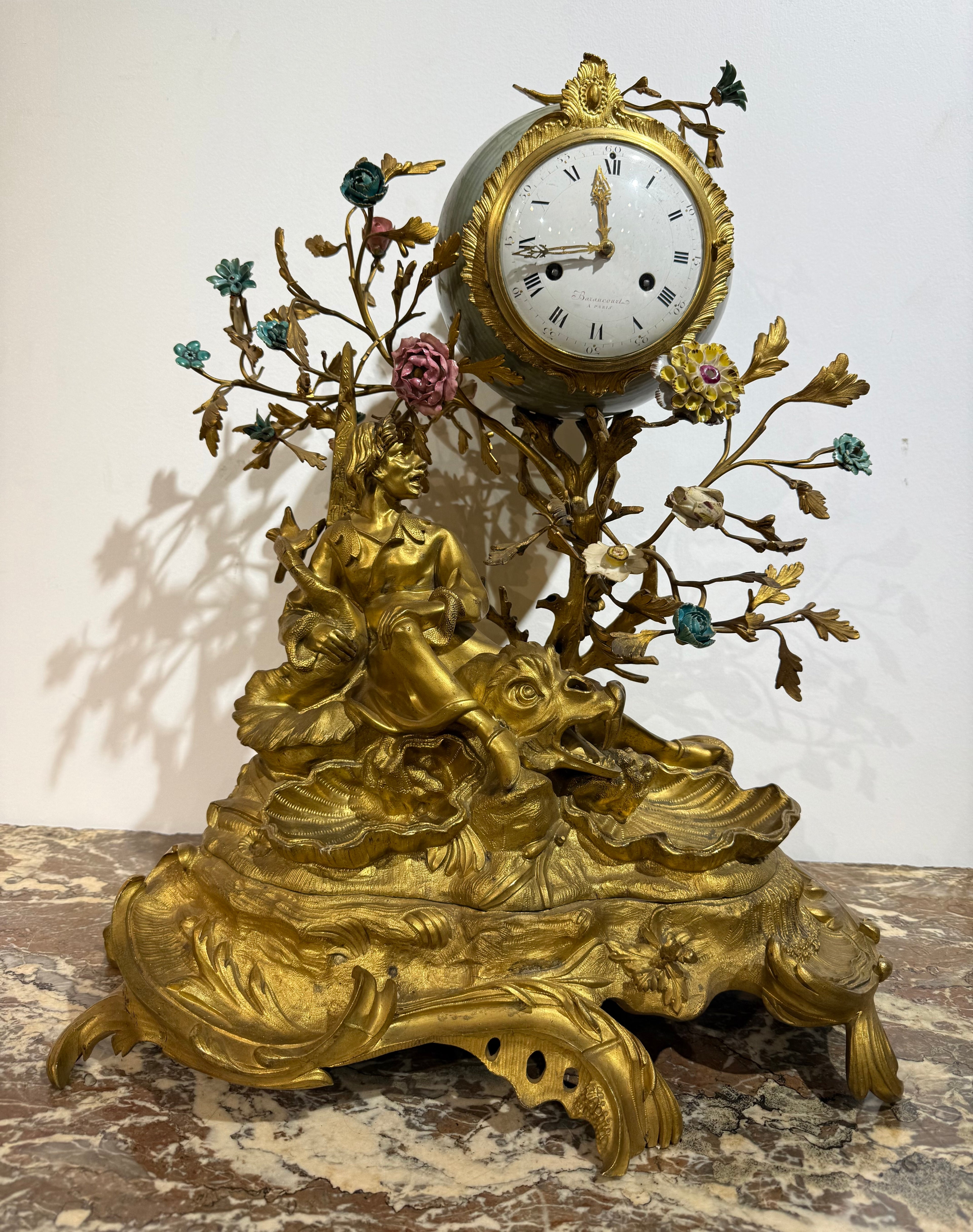 A Magnificent Chinoiserie Gilt Bronze & Porcelain Mantel Clock By Barancourt