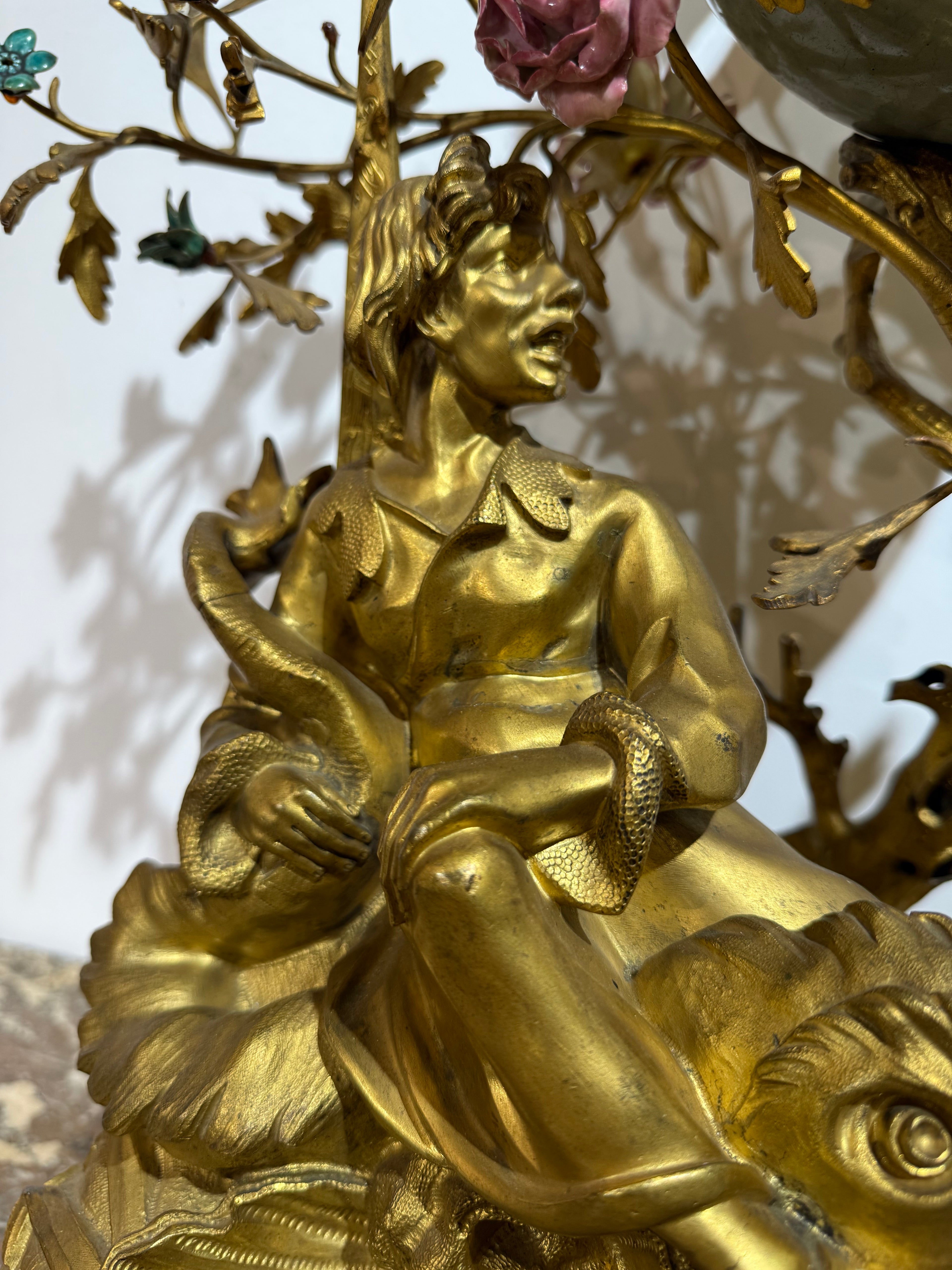 A Magnificent Chinoiserie Gilt Bronze & Porcelain Mantel Clock By Barancourt