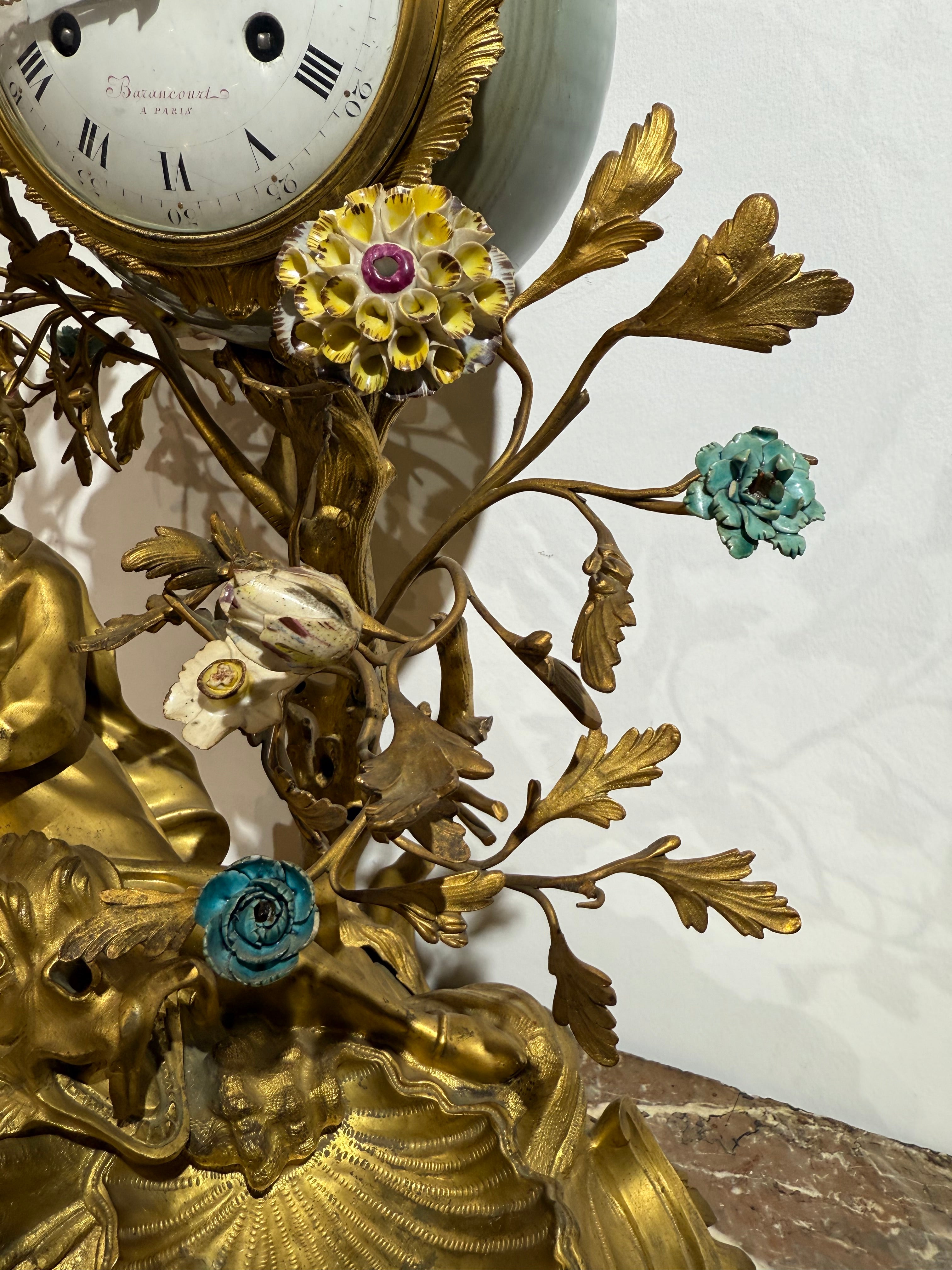 A Magnificent Chinoiserie Gilt Bronze & Porcelain Mantel Clock By Barancourt