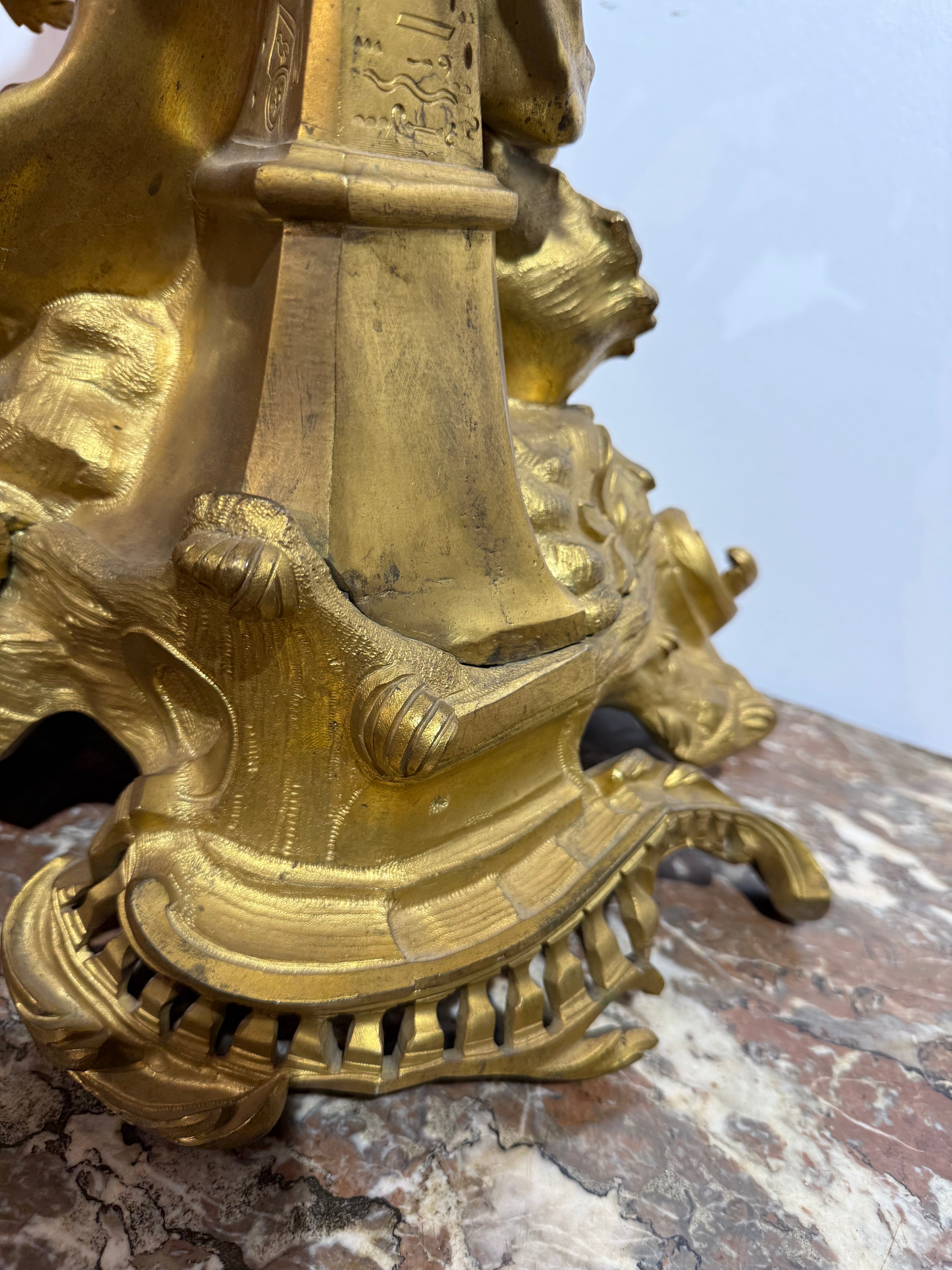 A Magnificent Chinoiserie Gilt Bronze & Porcelain Mantel Clock By Barancourt