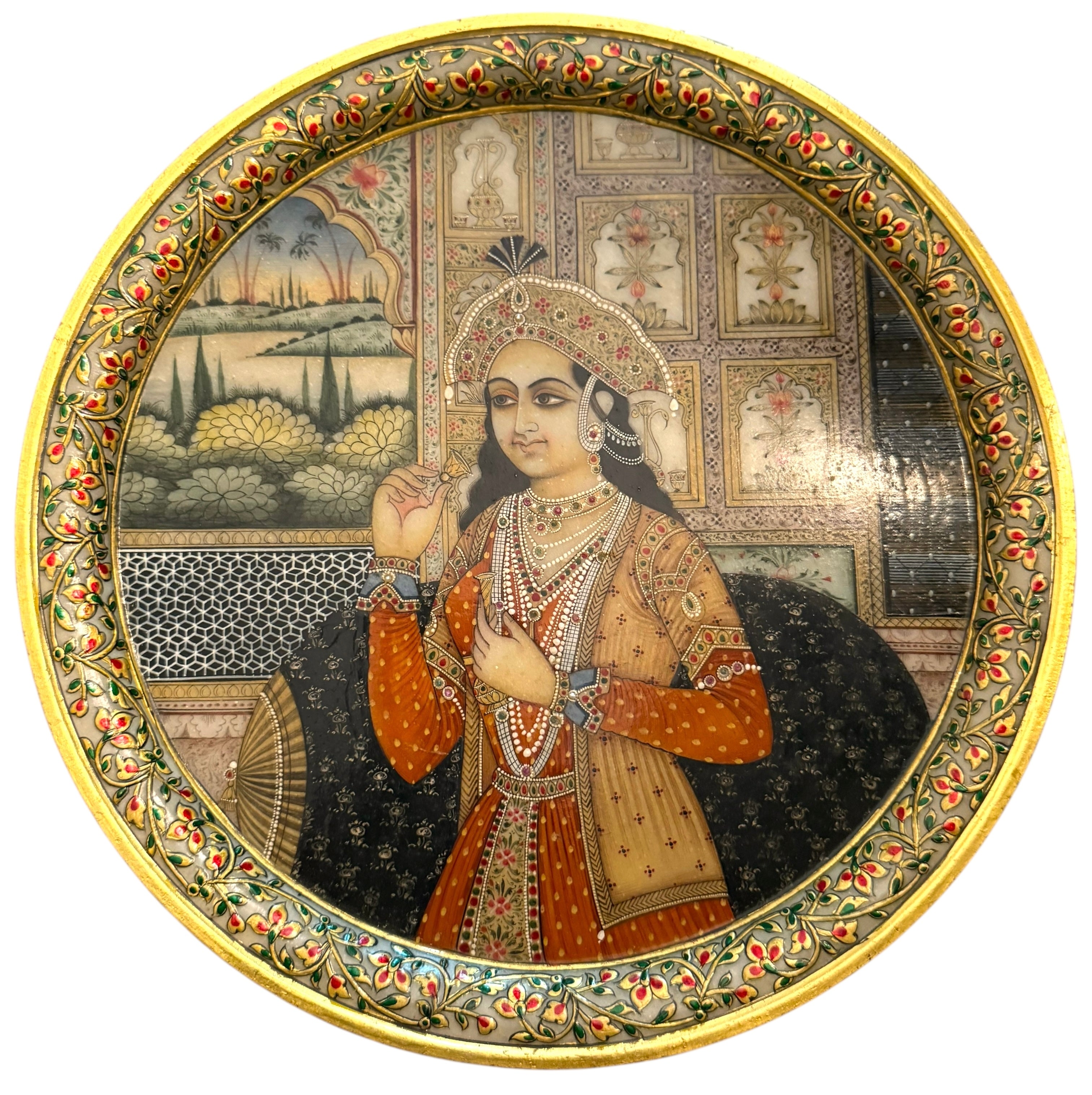 pair of 19th Century Indian Oil On Marble Painting Of Shah Jahan & Mumtaz Mahal