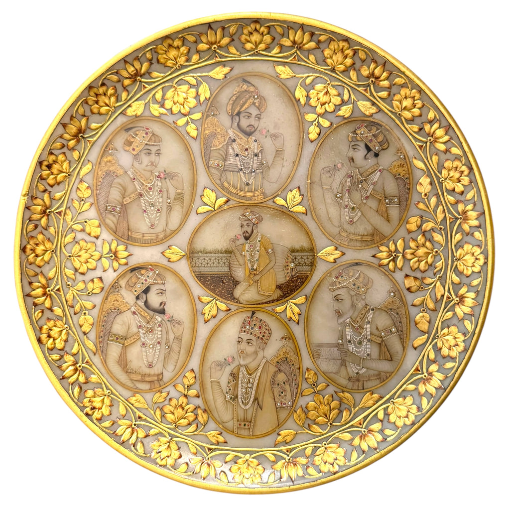 A Pair 19th Century Indian Oil On Marble Painting Of Royal Family