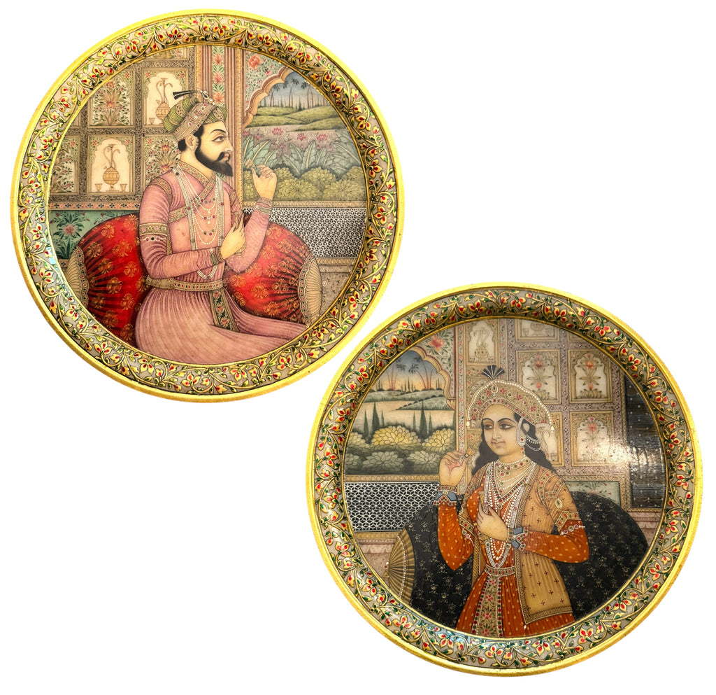 pair of 19th Century Indian Oil On Marble Painting Of Shah Jahan & Mumtaz Mahal