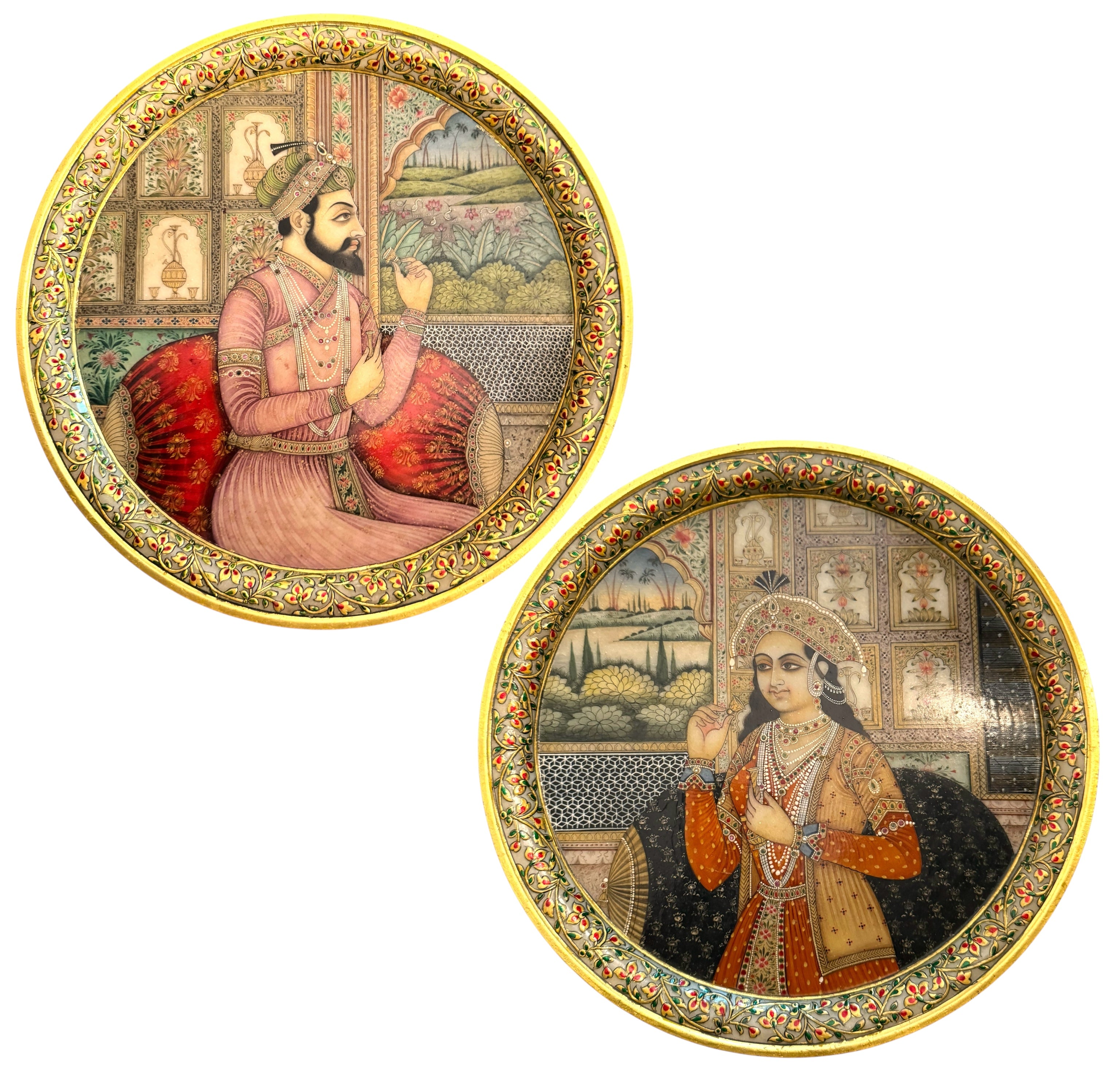 pair of 19th Century Indian Oil On Marble Painting Of Shah Jahan & Mumtaz Mahal