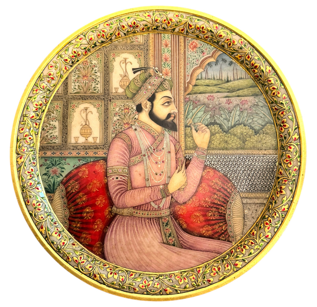 pair of 19th Century Indian Oil On Marble Painting Of Shah Jahan & Mumtaz Mahal