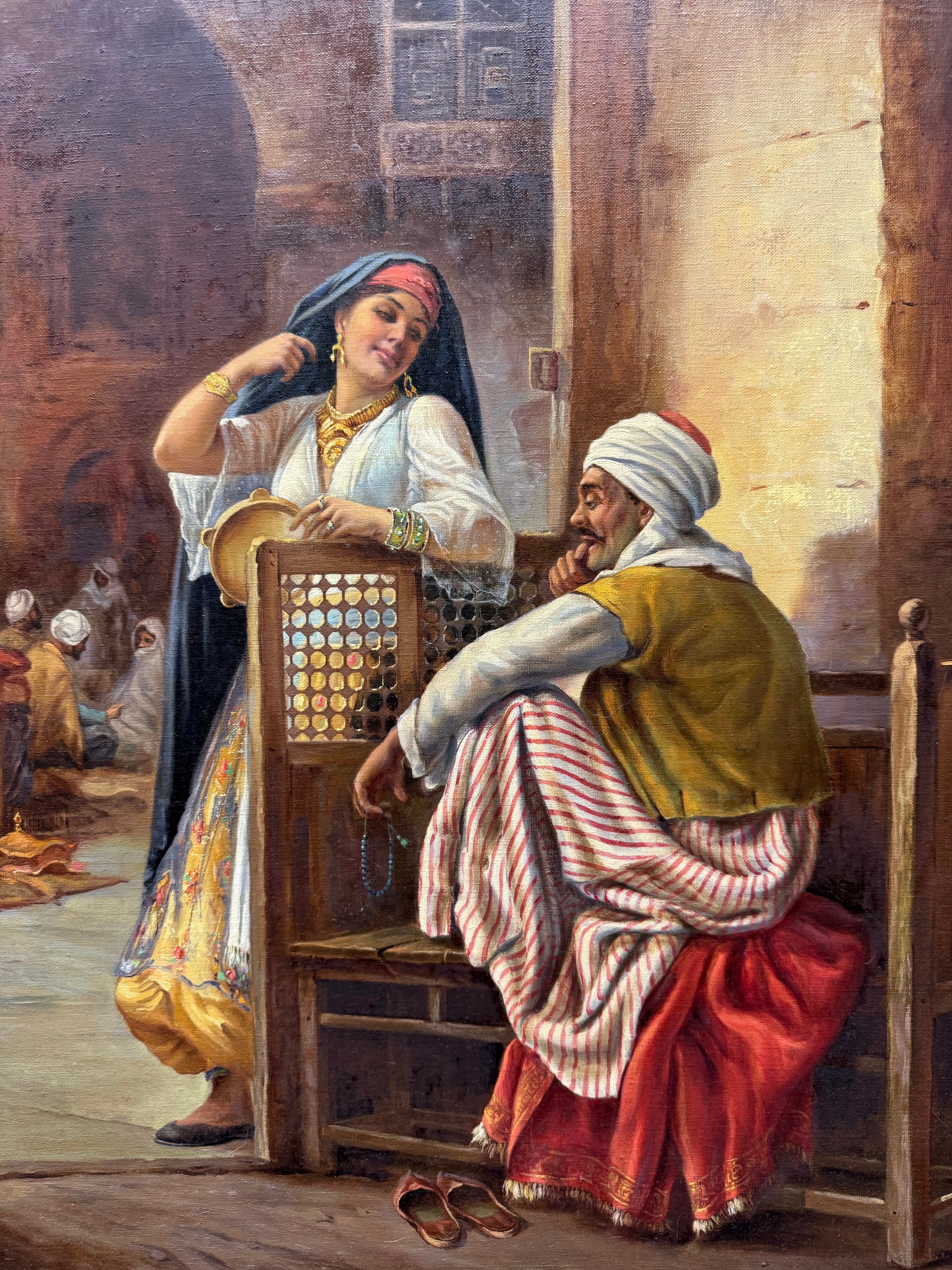 Pair Of Large Orientalist Oil On Canvas Painting