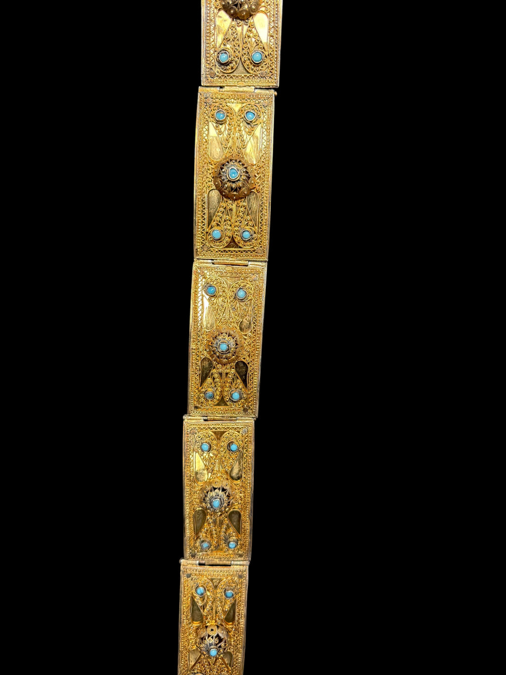 A Russian 84 Gilded Silver Jeweled Filigree Work Belt