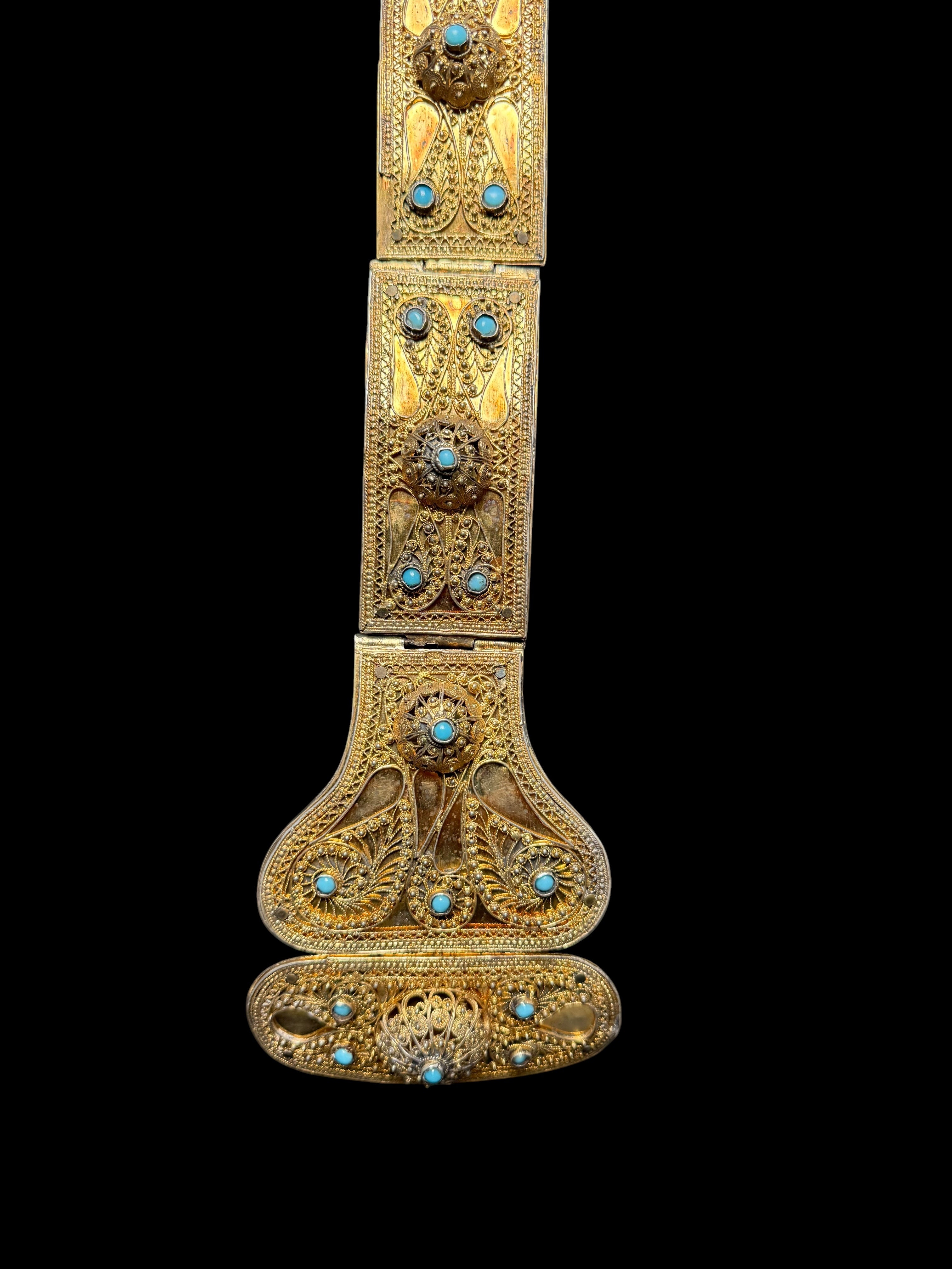 A Russian 84 Gilded Silver Jeweled Filigree Work Belt