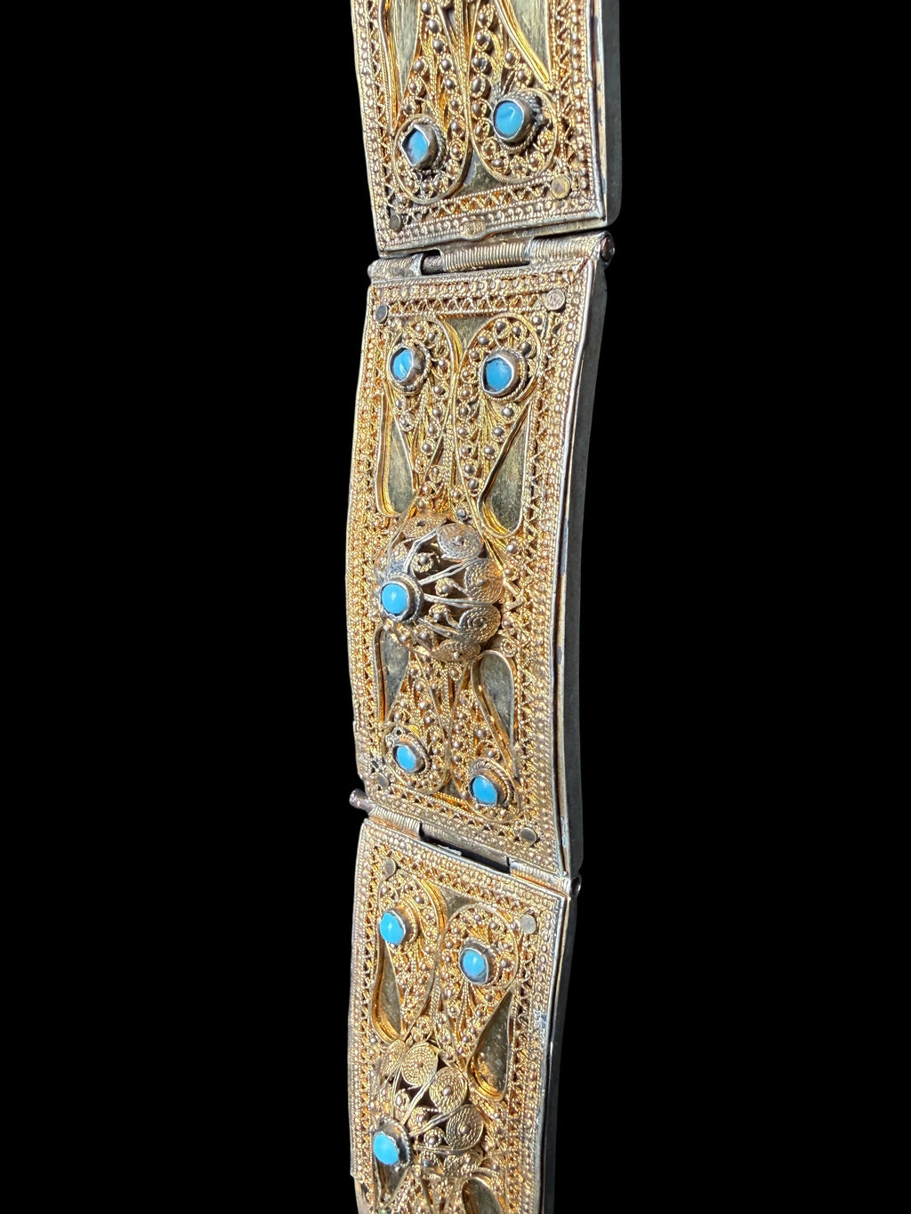 A Russian 84 Gilded Silver Jeweled Filigree Work Belt