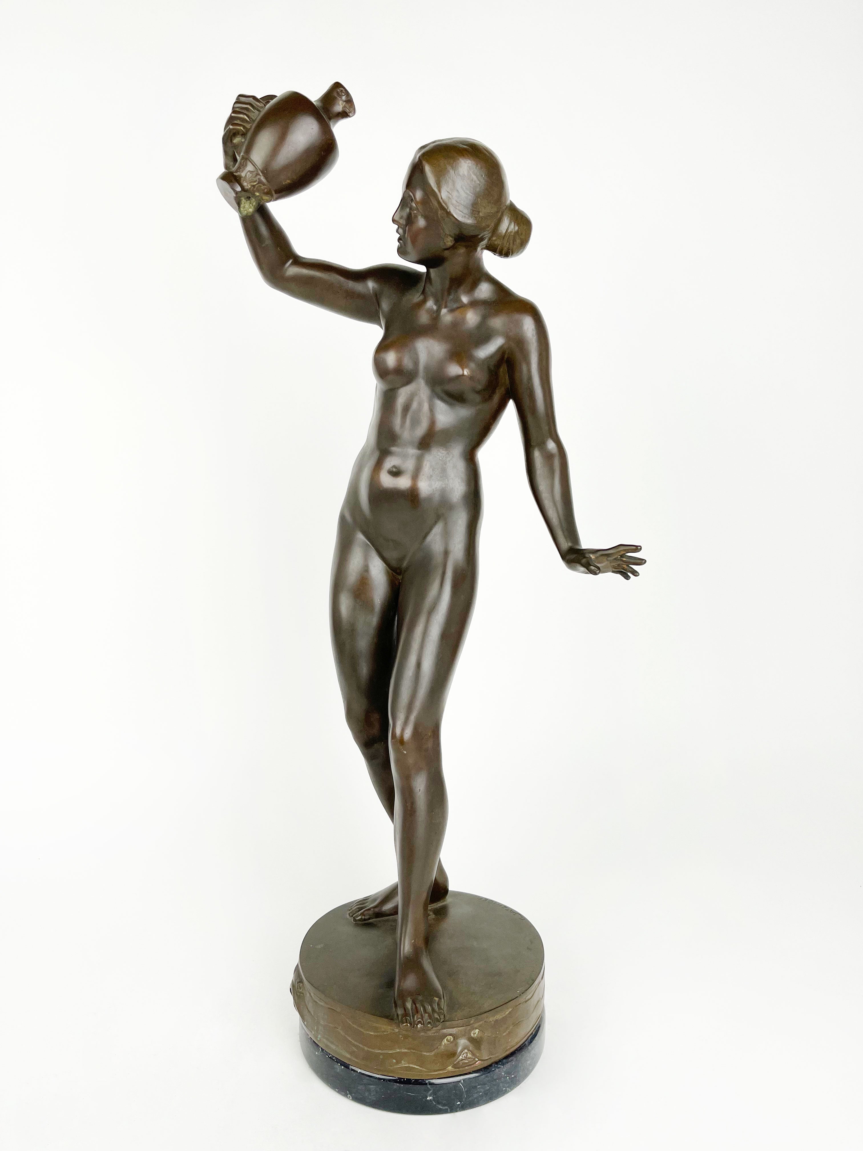 Patinated Bronze Fountain Figure of a Lady With a Broken Pitcher, Karl Satzinger