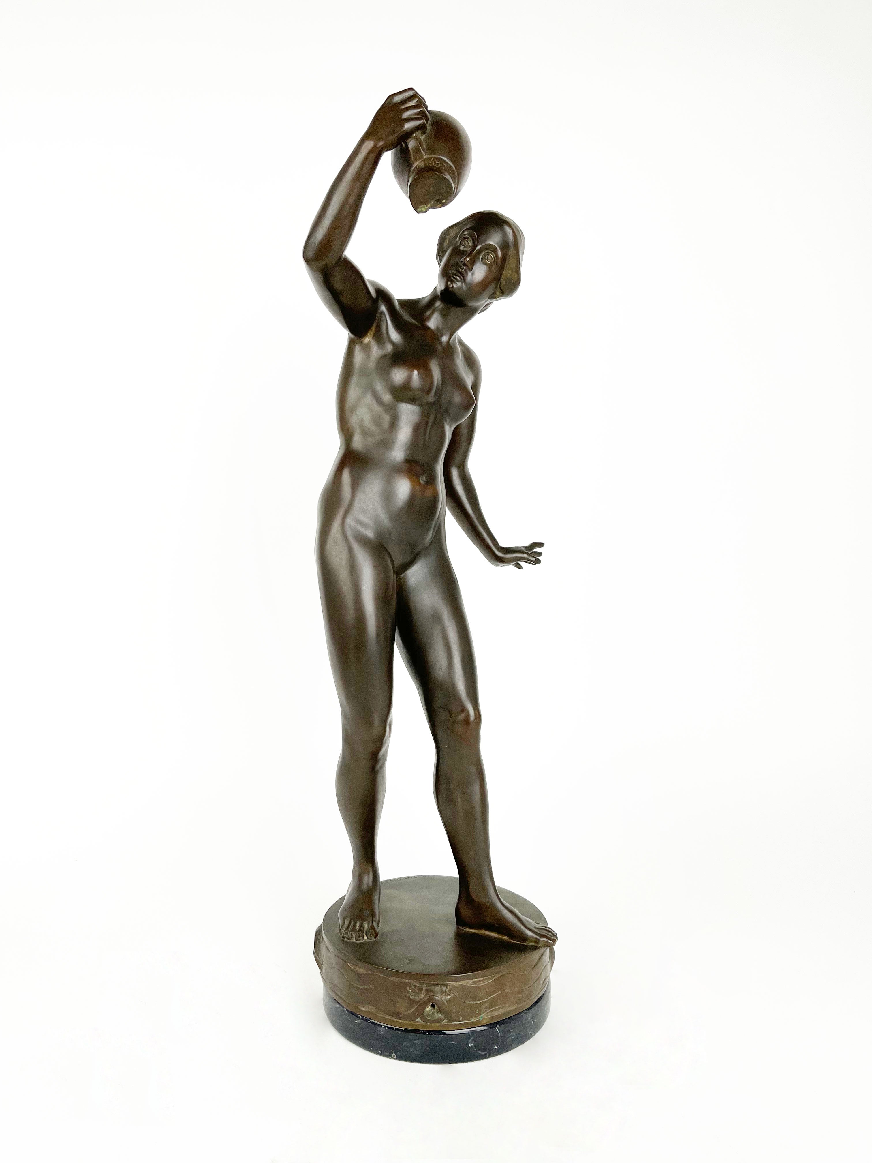 Patinated Bronze Fountain Figure of a Lady With a Broken Pitcher, Karl Satzinger