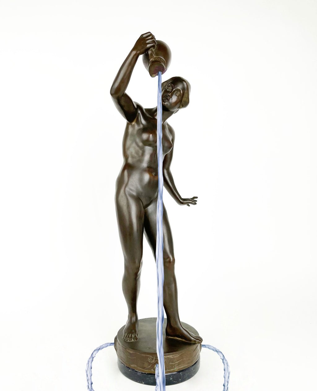 Patinated Bronze Fountain Figure of a Lady With a Broken Pitcher, Karl Satzinger