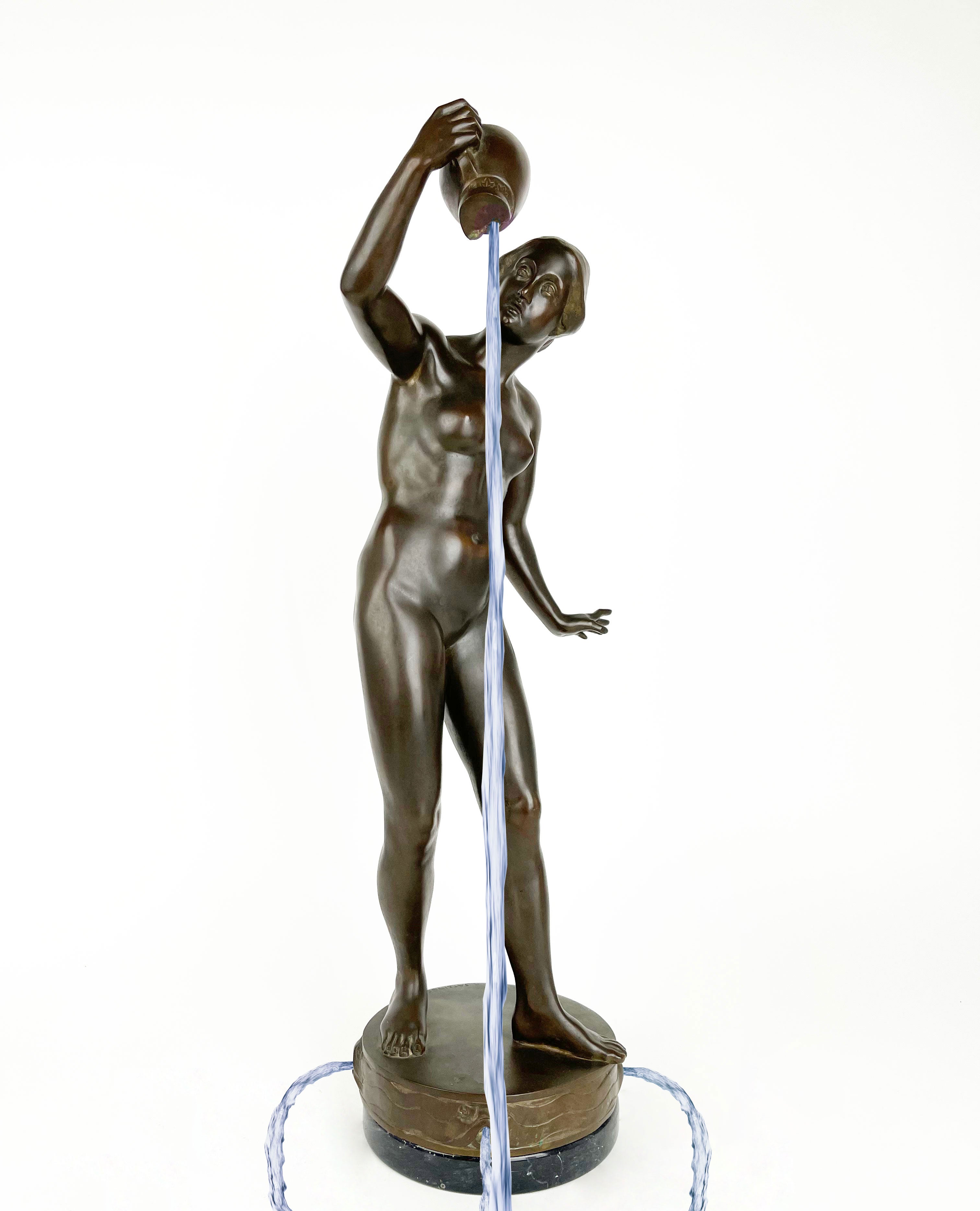 Patinated Bronze Fountain Figure of a Lady With a Broken Pitcher, Karl Satzinger