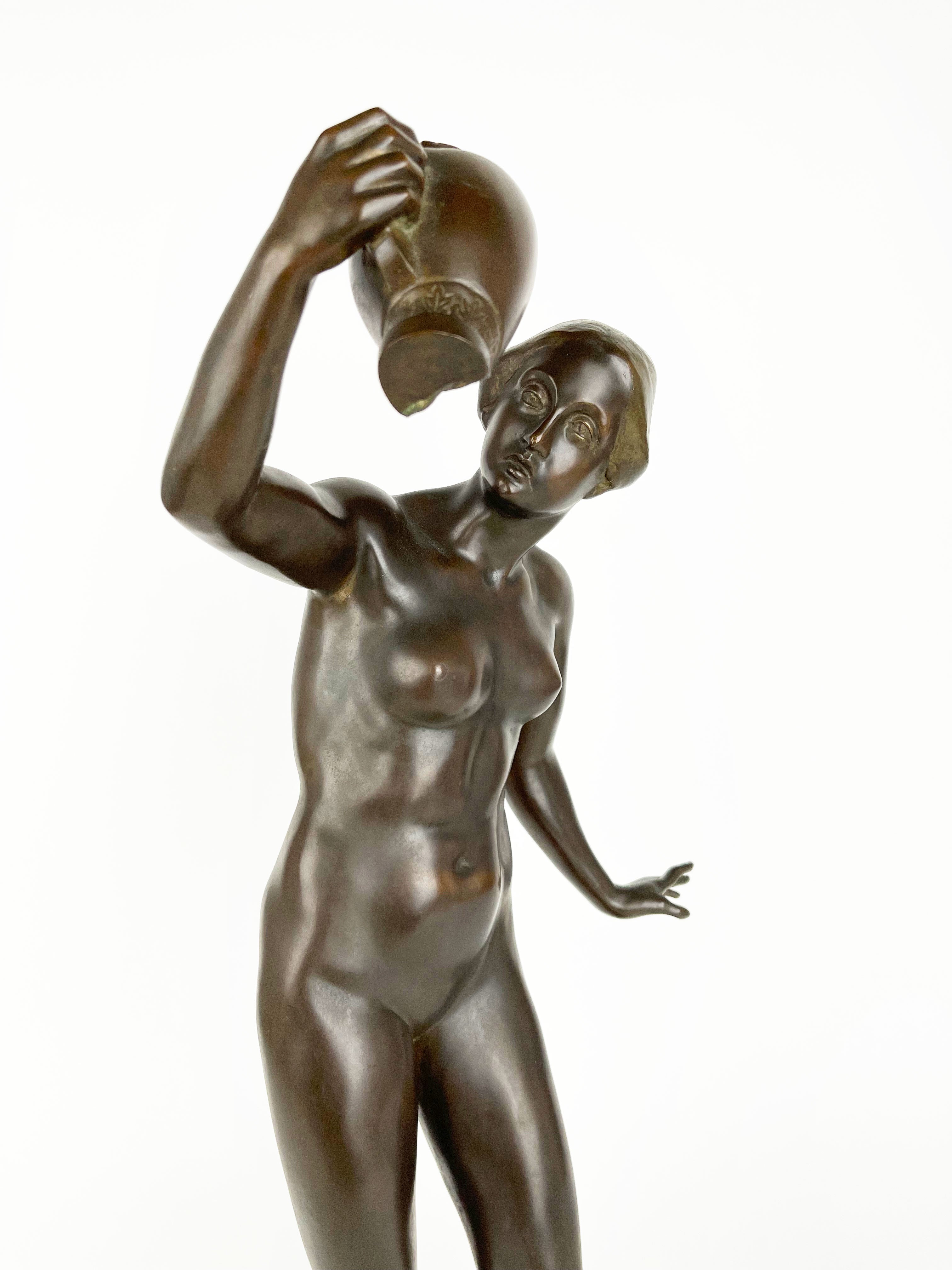 Patinated Bronze Fountain Figure of a Lady With a Broken Pitcher, Karl Satzinger
