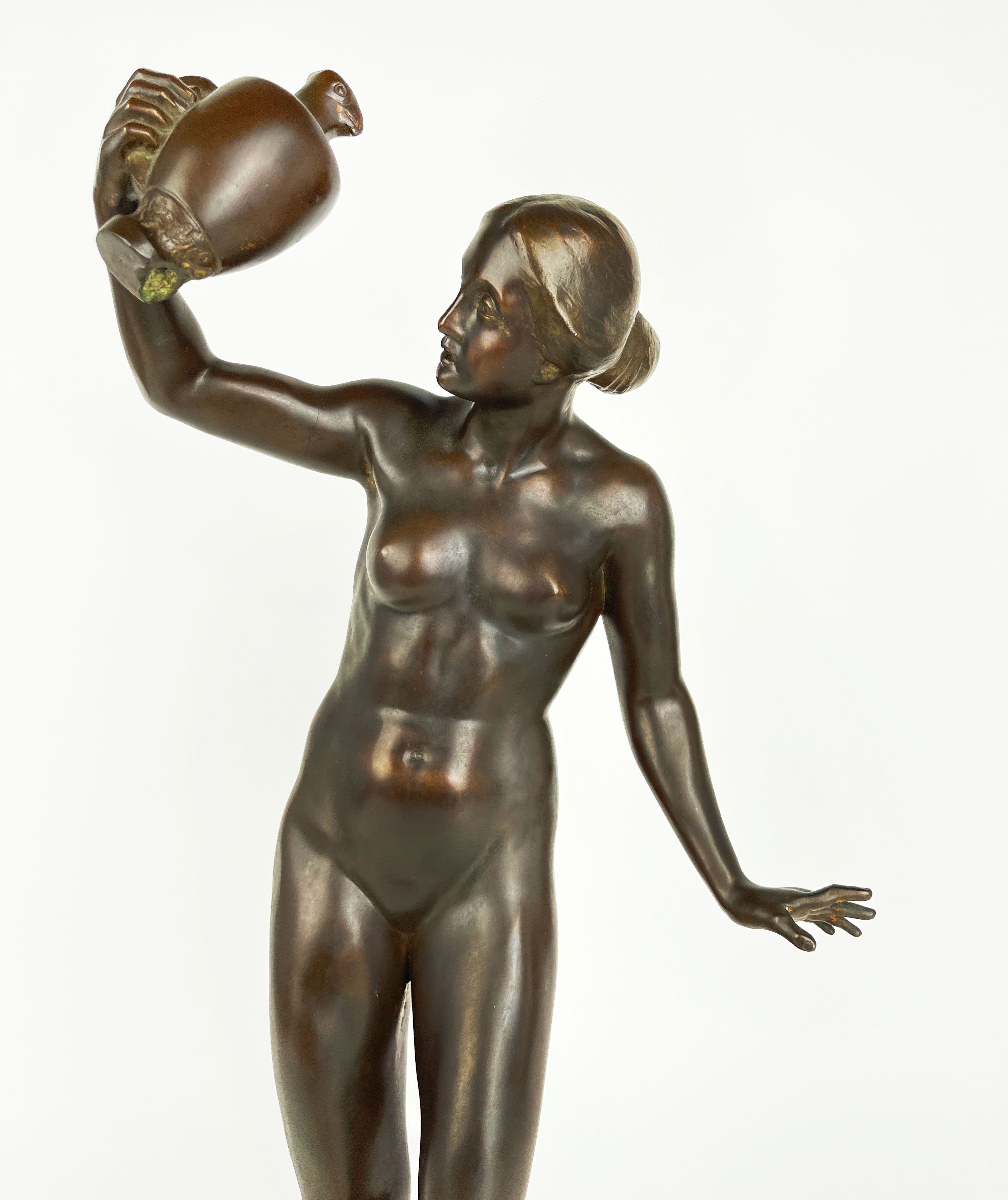 Patinated Bronze Fountain Figure of a Lady With a Broken Pitcher, Karl Satzinger
