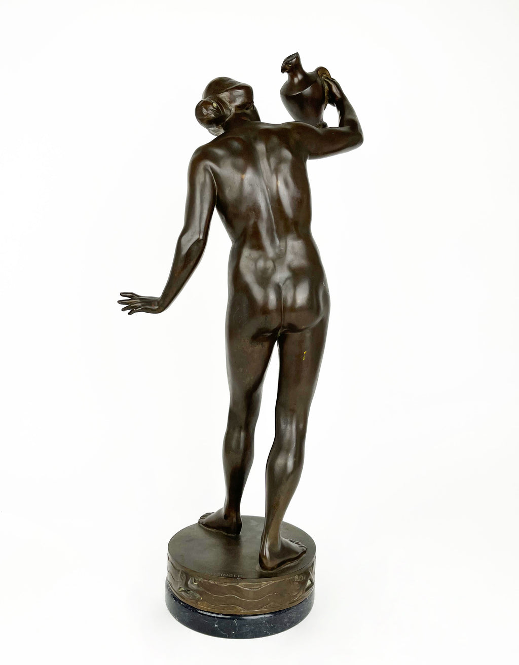 Patinated Bronze Fountain Figure of a Lady With a Broken Pitcher, Karl Satzinger