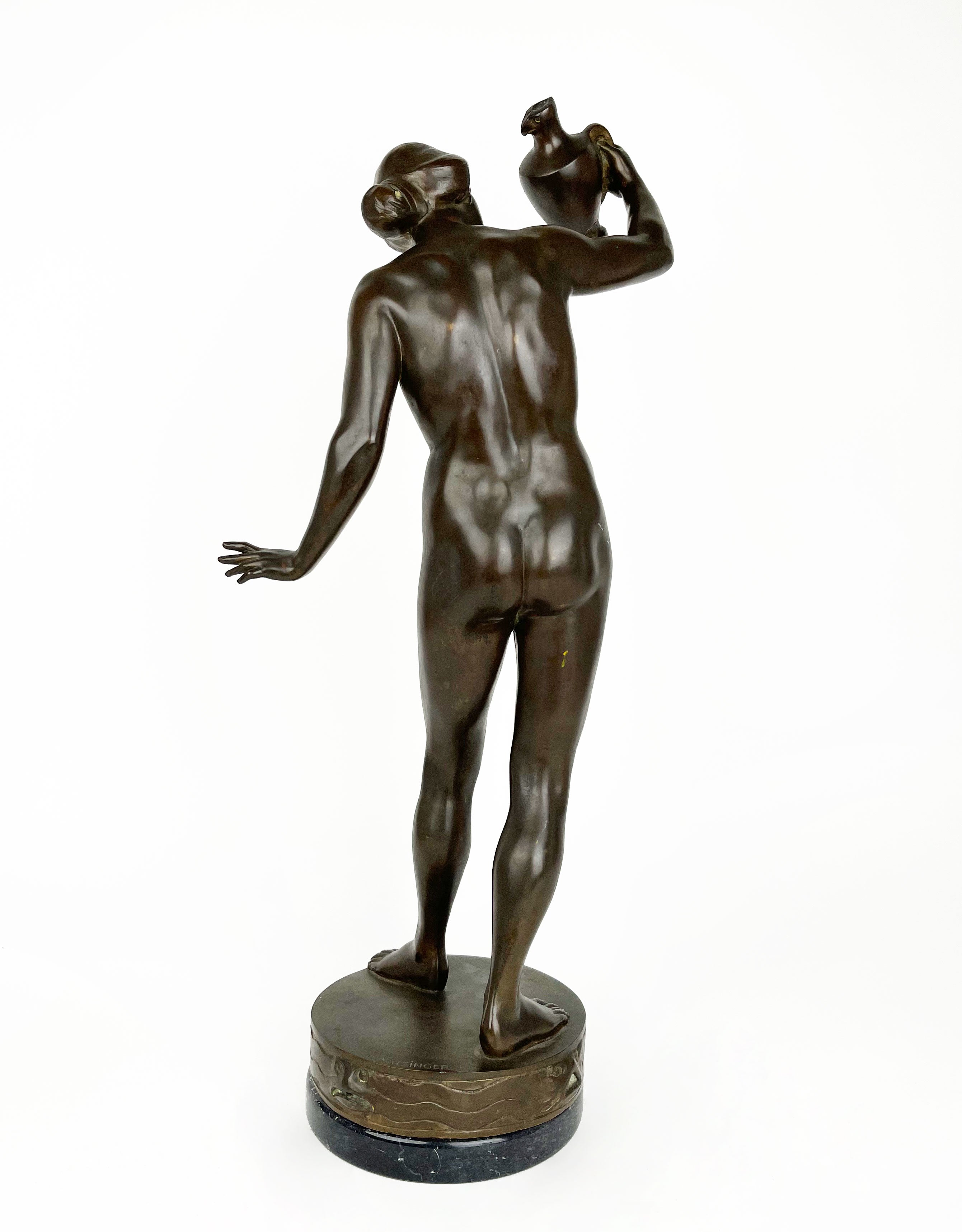 Patinated Bronze Fountain Figure of a Lady With a Broken Pitcher, Karl Satzinger