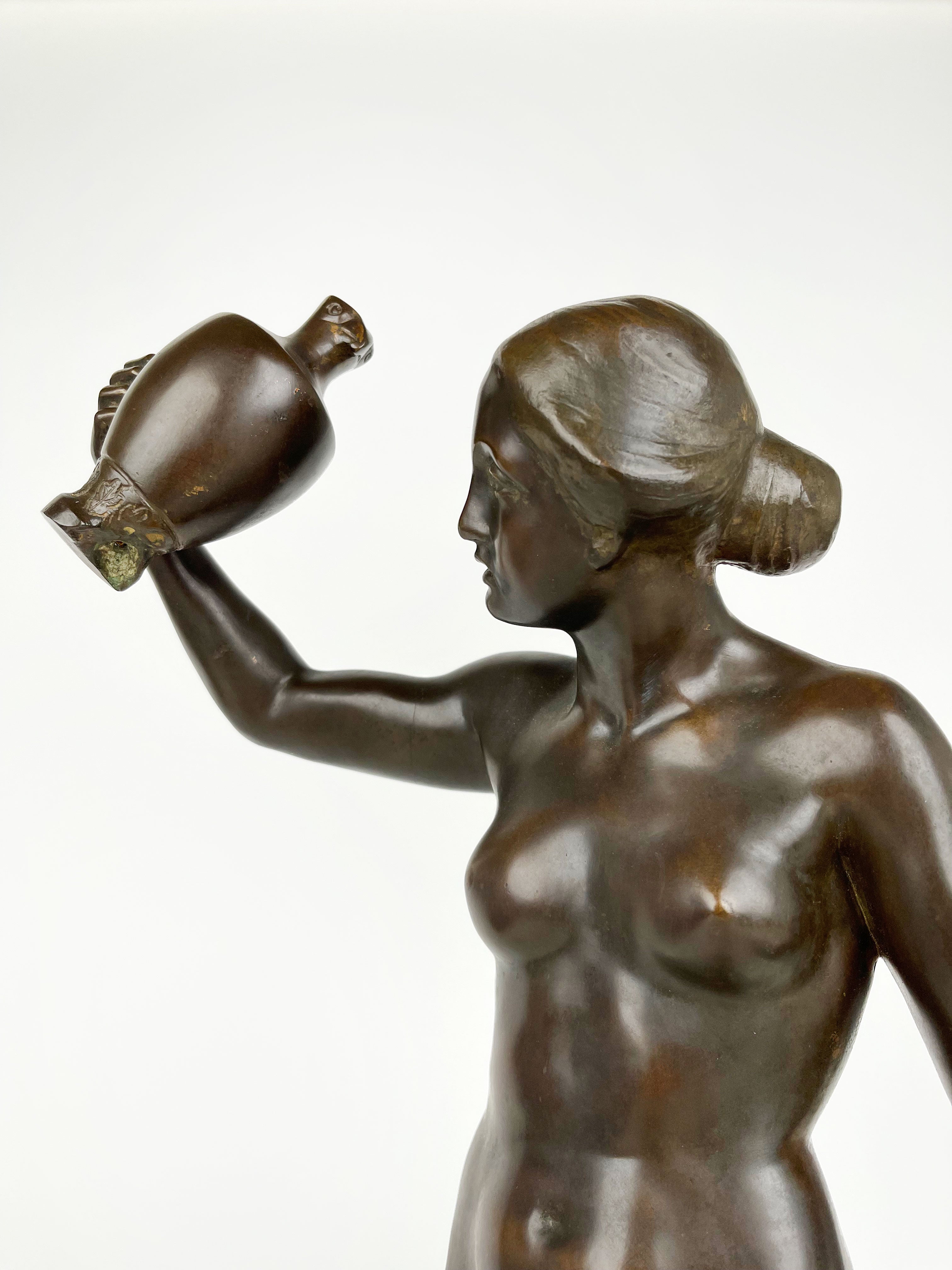 Patinated Bronze Fountain Figure of a Lady With a Broken Pitcher, Karl Satzinger
