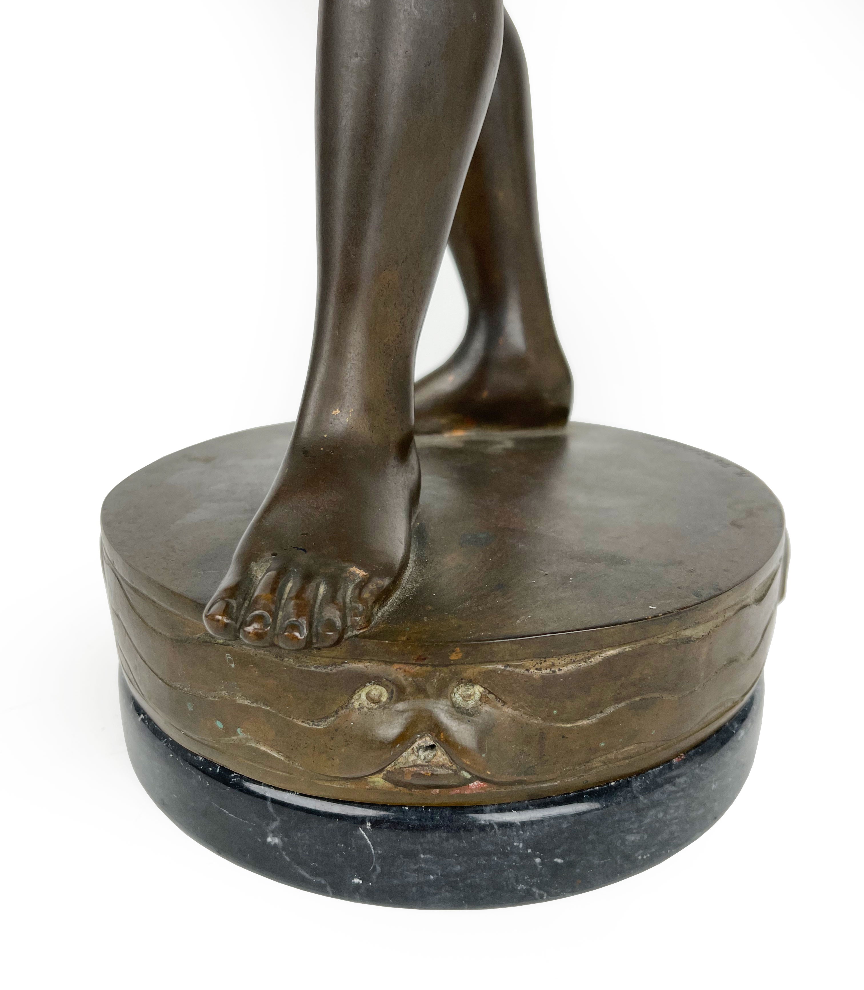 Patinated Bronze Fountain Figure of a Lady With a Broken Pitcher, Karl Satzinger