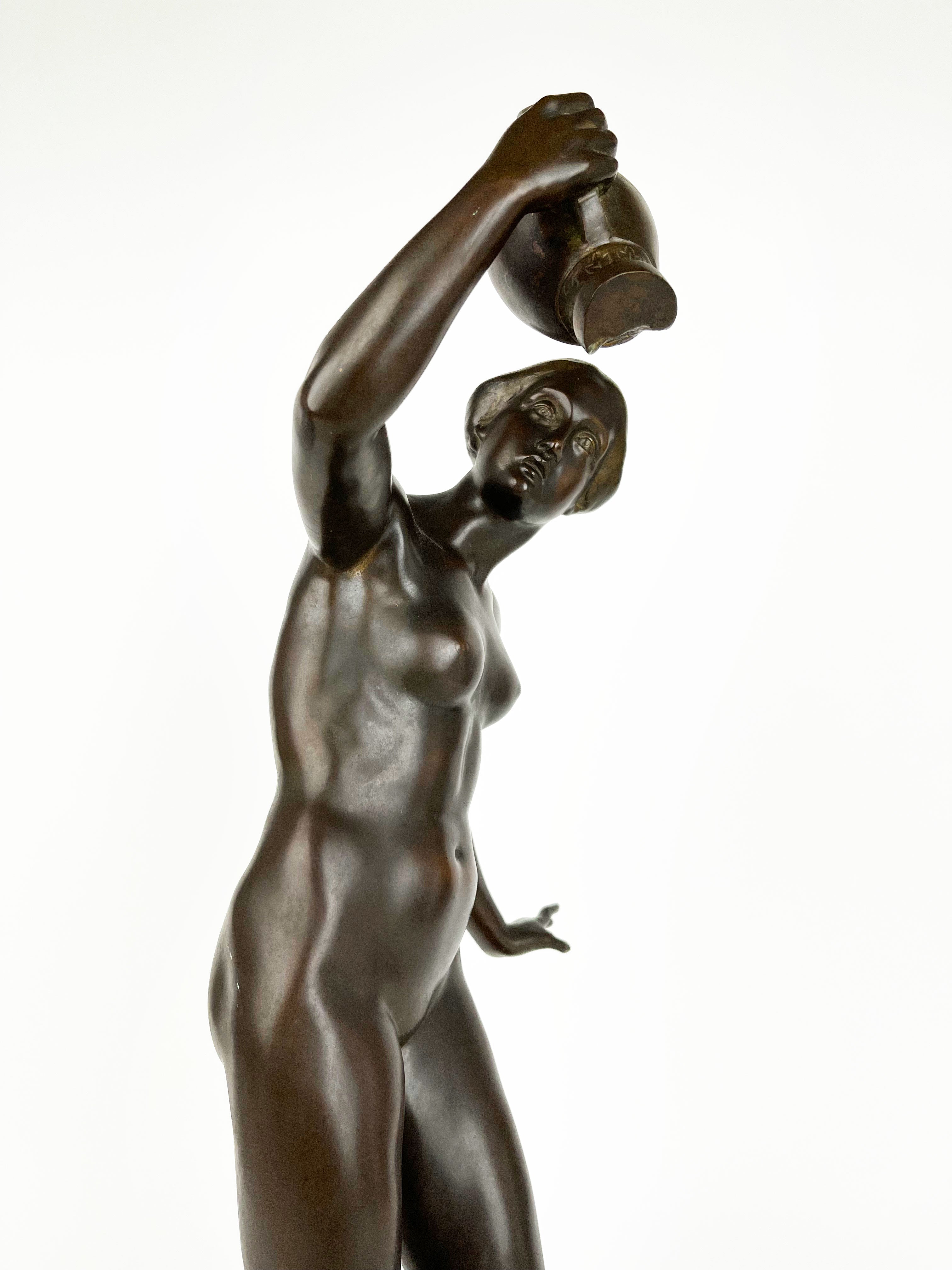 Patinated Bronze Fountain Figure of a Lady With a Broken Pitcher, Karl Satzinger