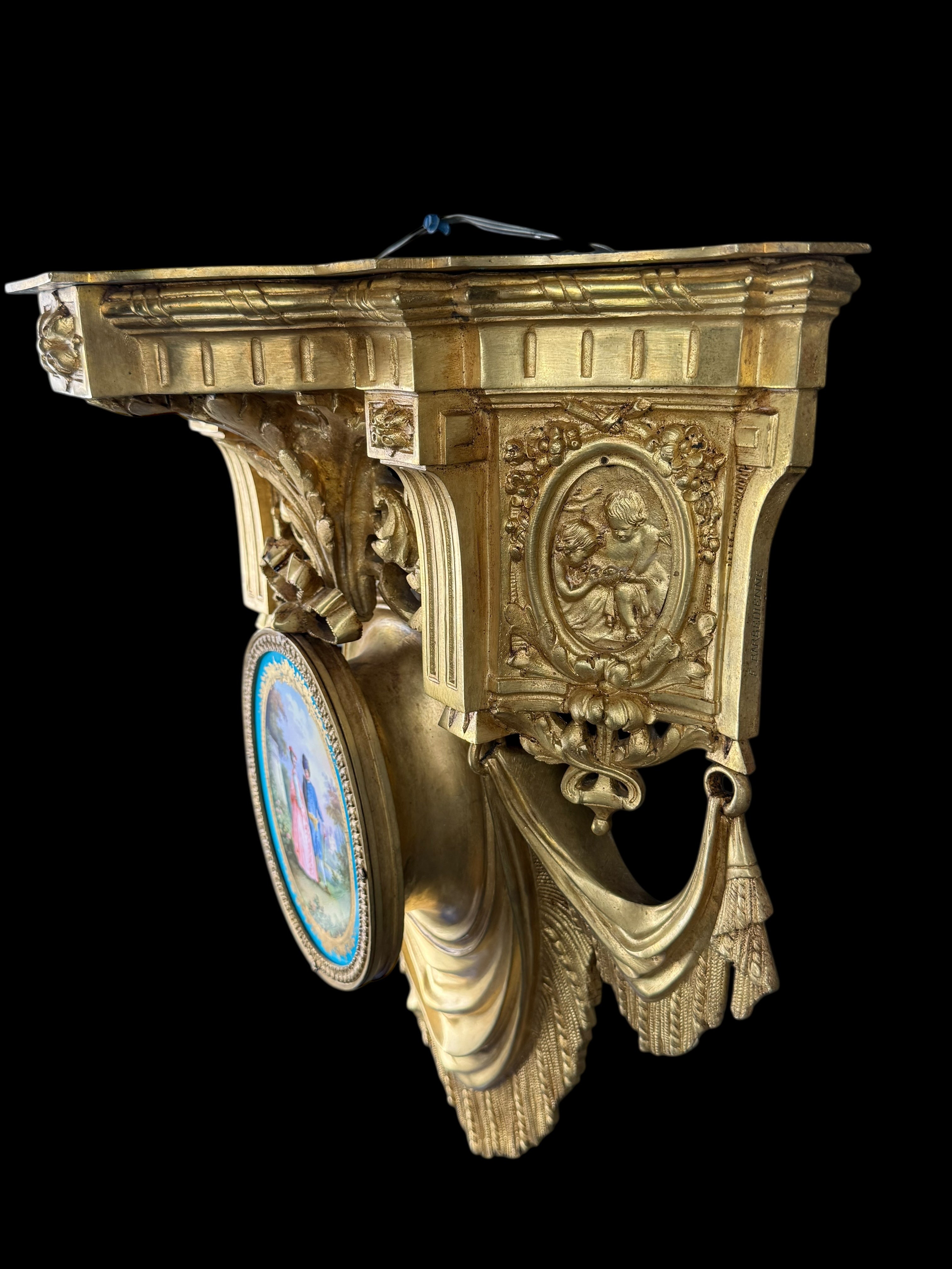Pair Of F. Barbedienne 19th C. French Sevres Porcelain Mounted Gilt Bronze Brackets