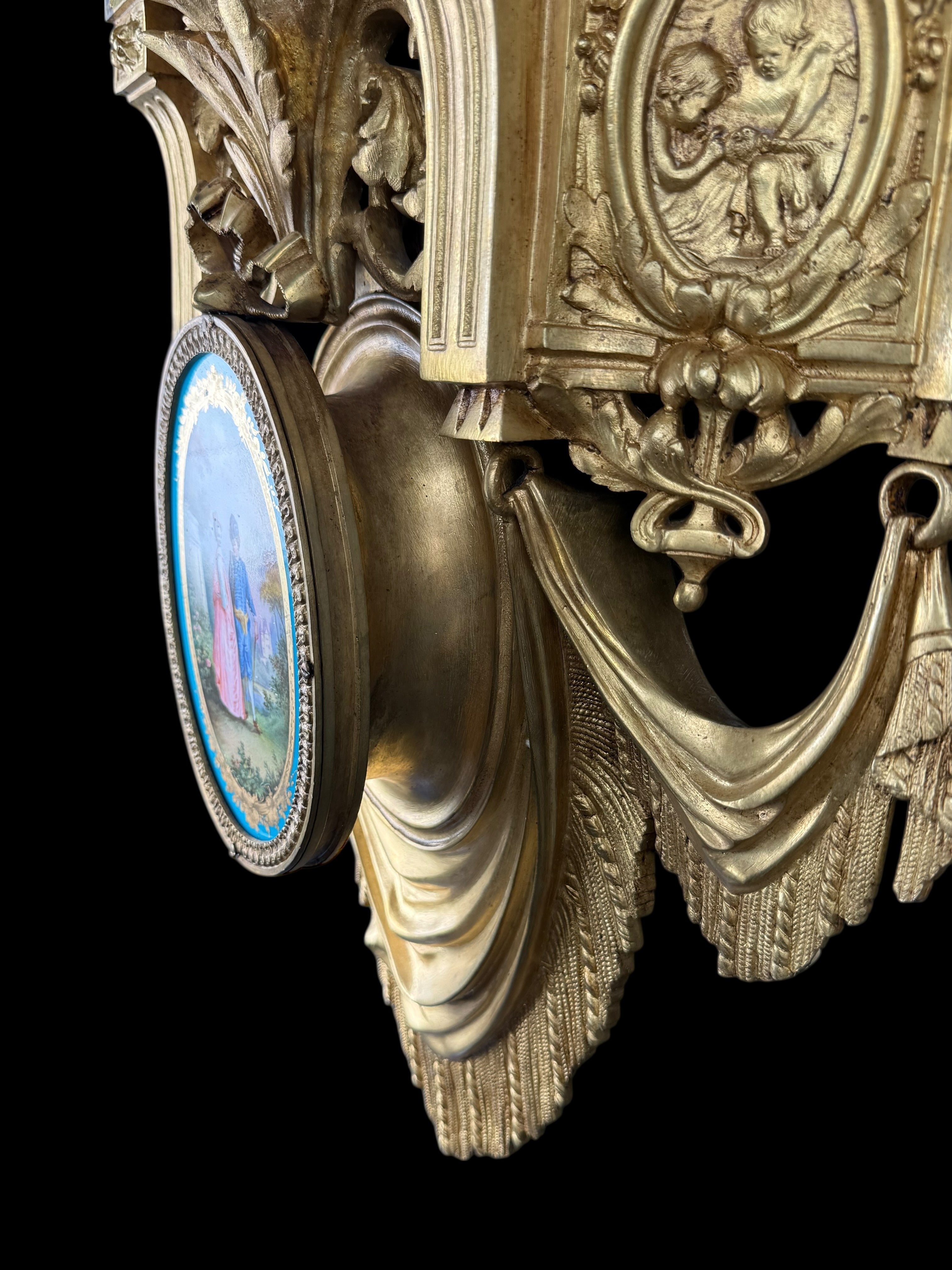 Pair Of F. Barbedienne 19th C. French Sevres Porcelain Mounted Gilt Bronze Brackets