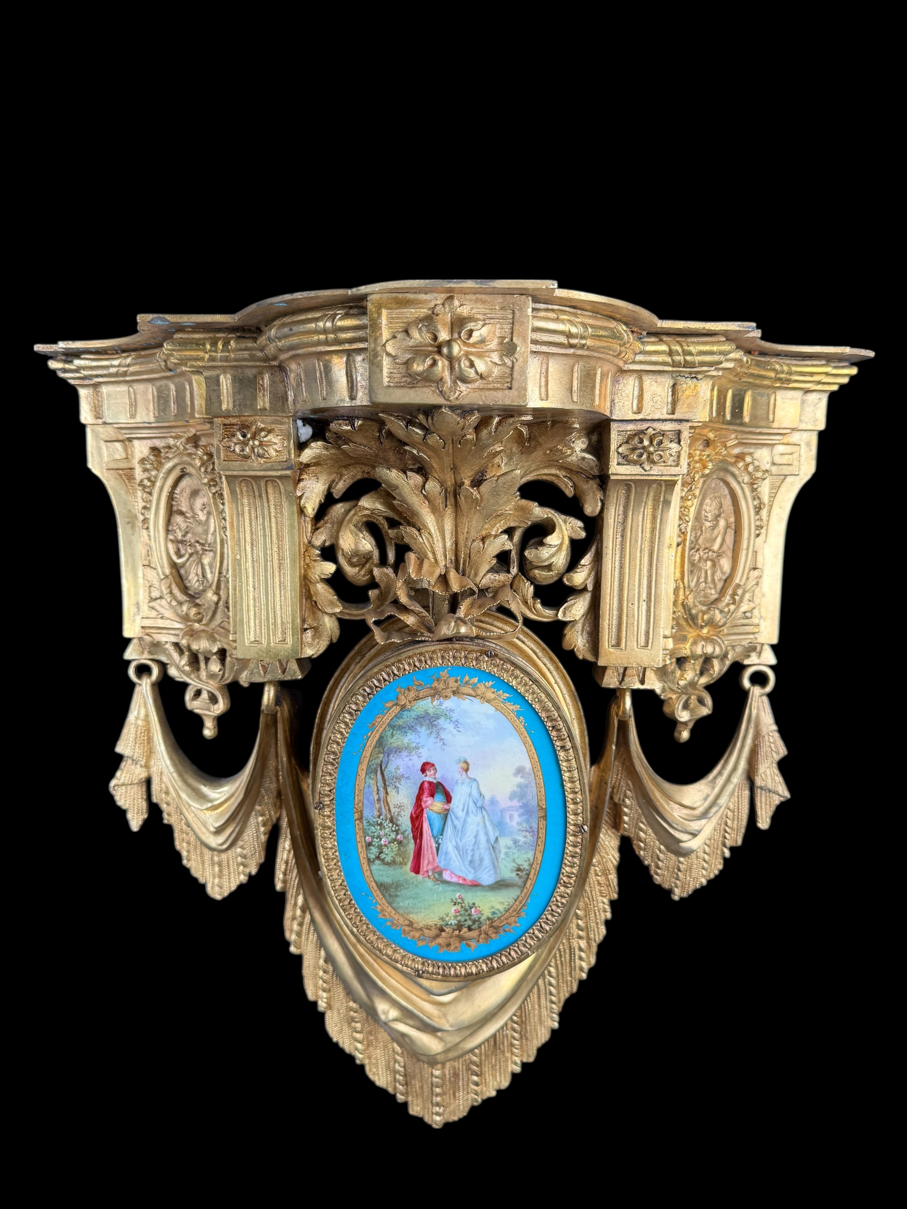 Pair Of F. Barbedienne 19th C. French Sevres Porcelain Mounted Gilt Bronze Brackets