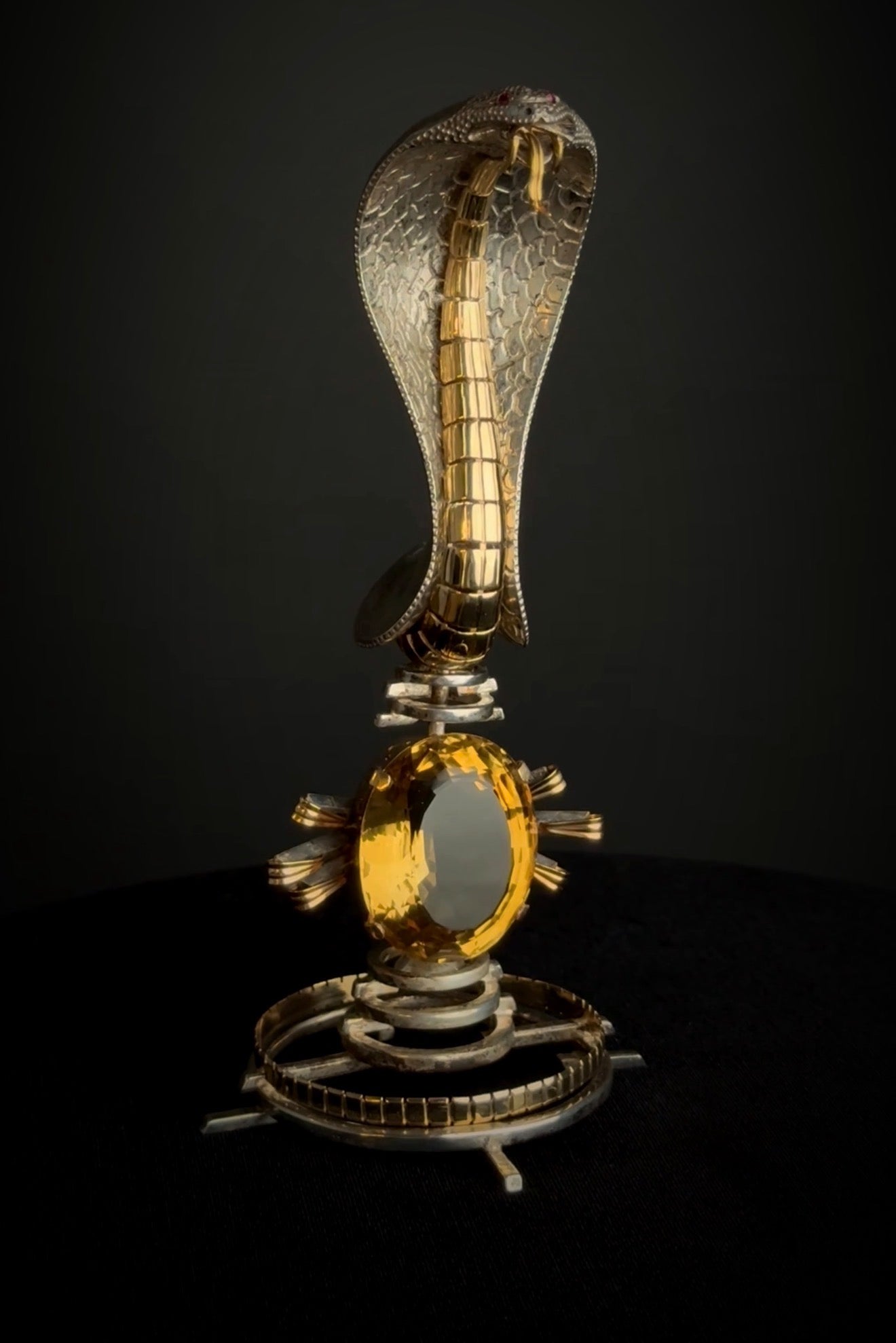 A Cartier Gold, Silver, Ruby & Citrine Serpend Sculpture Design Attr. To Dali