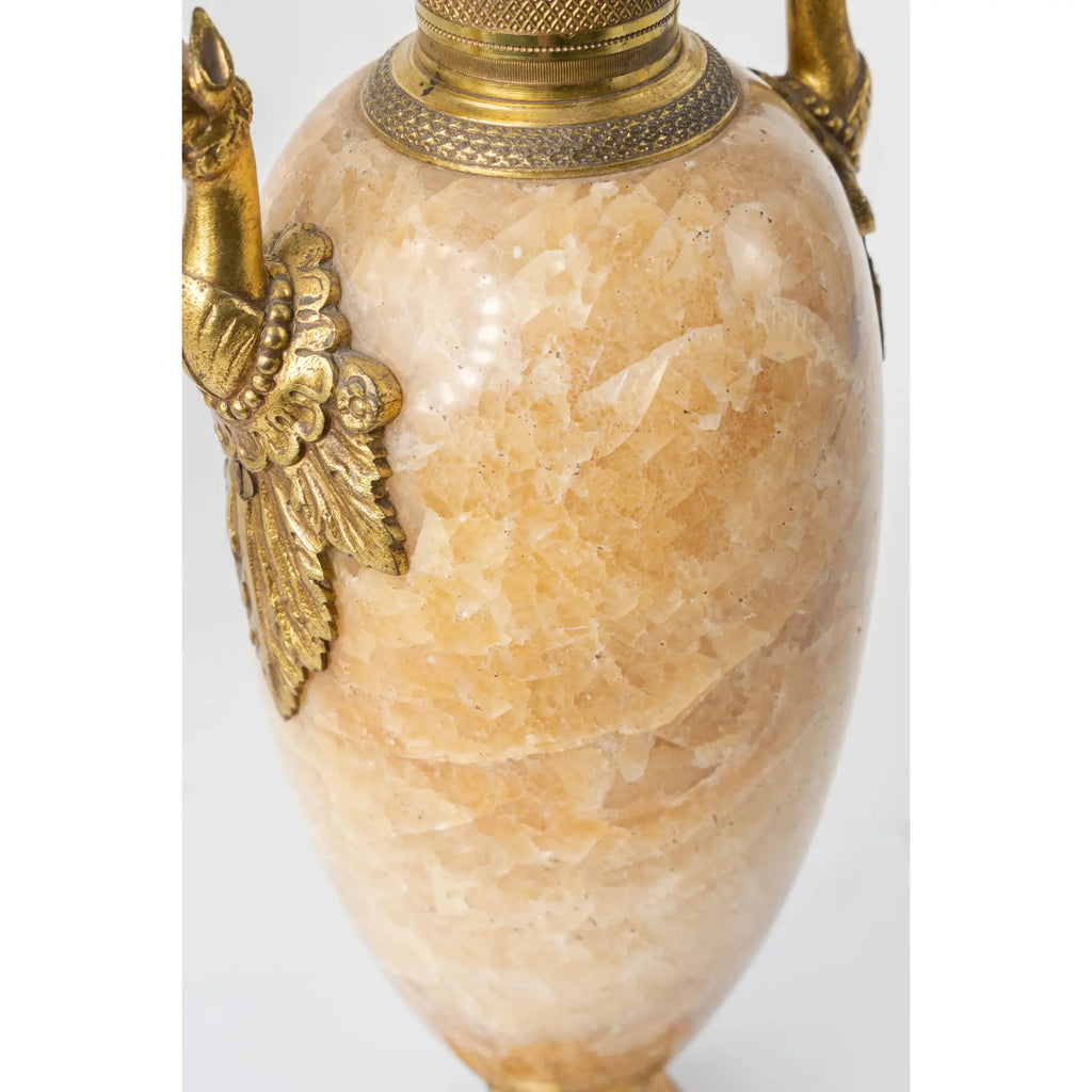 Pair Of 19th C. Russian Gilt Bronze & Quartz Urns