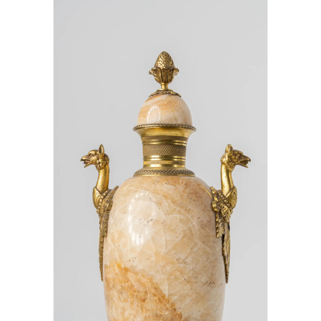 Pair Of 19th C. Russian Gilt Bronze & Quartz Urns