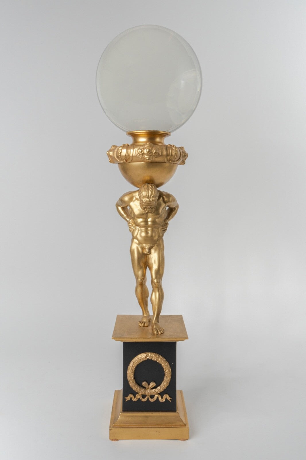 19th C French Garniture Set Of Three Spheres Mounted On Atlases