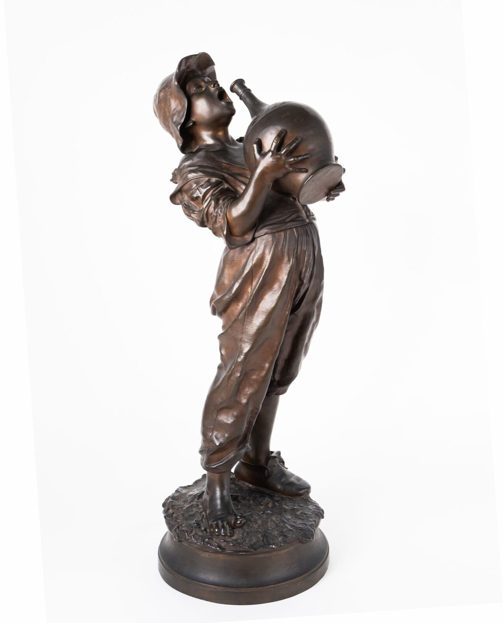 19th C. Italian Patinated Bronze Model of a Boy With a Wine Jug by C. Barbella