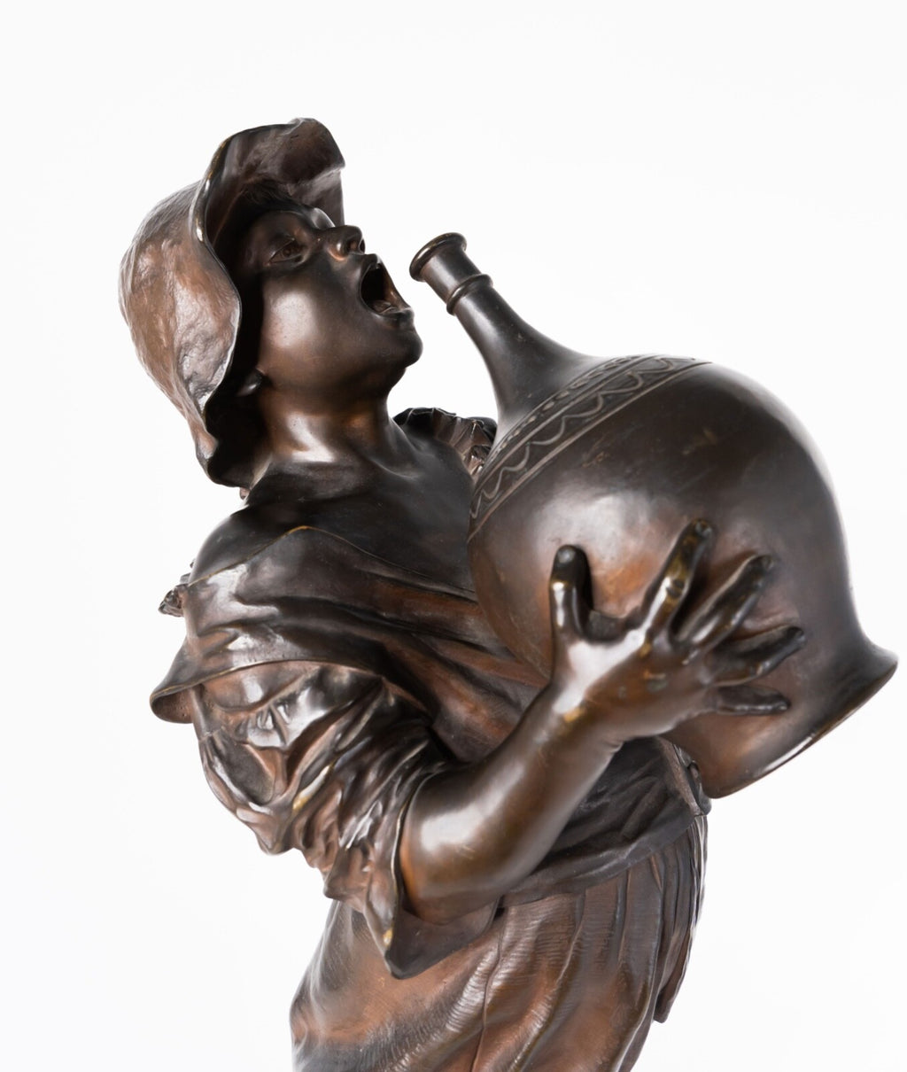 19th C. Italian Patinated Bronze Model of a Boy With a Wine Jug by C. Barbella