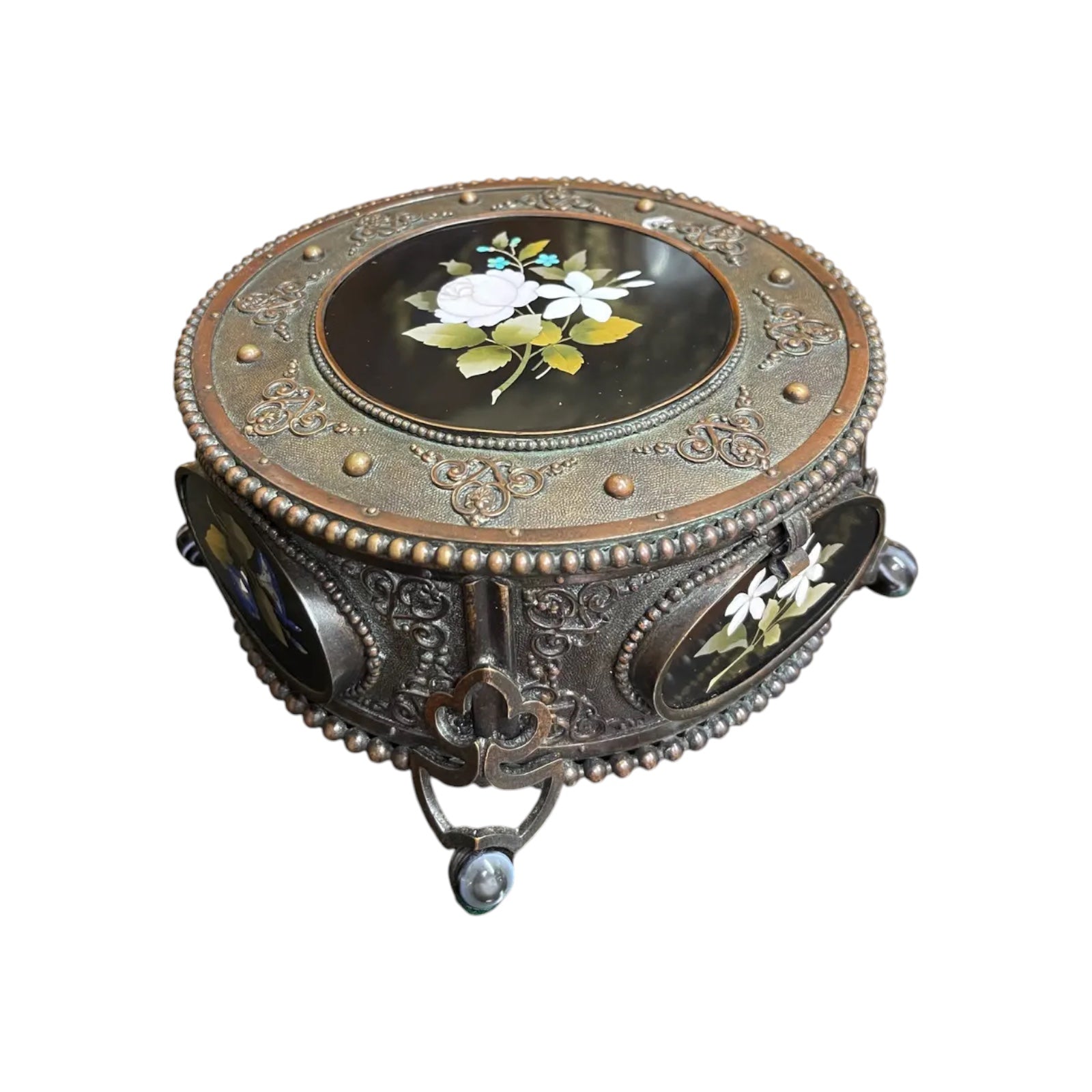 Patinated Bronze & Pietra Dura Decorative Box, Italy circa 1880
