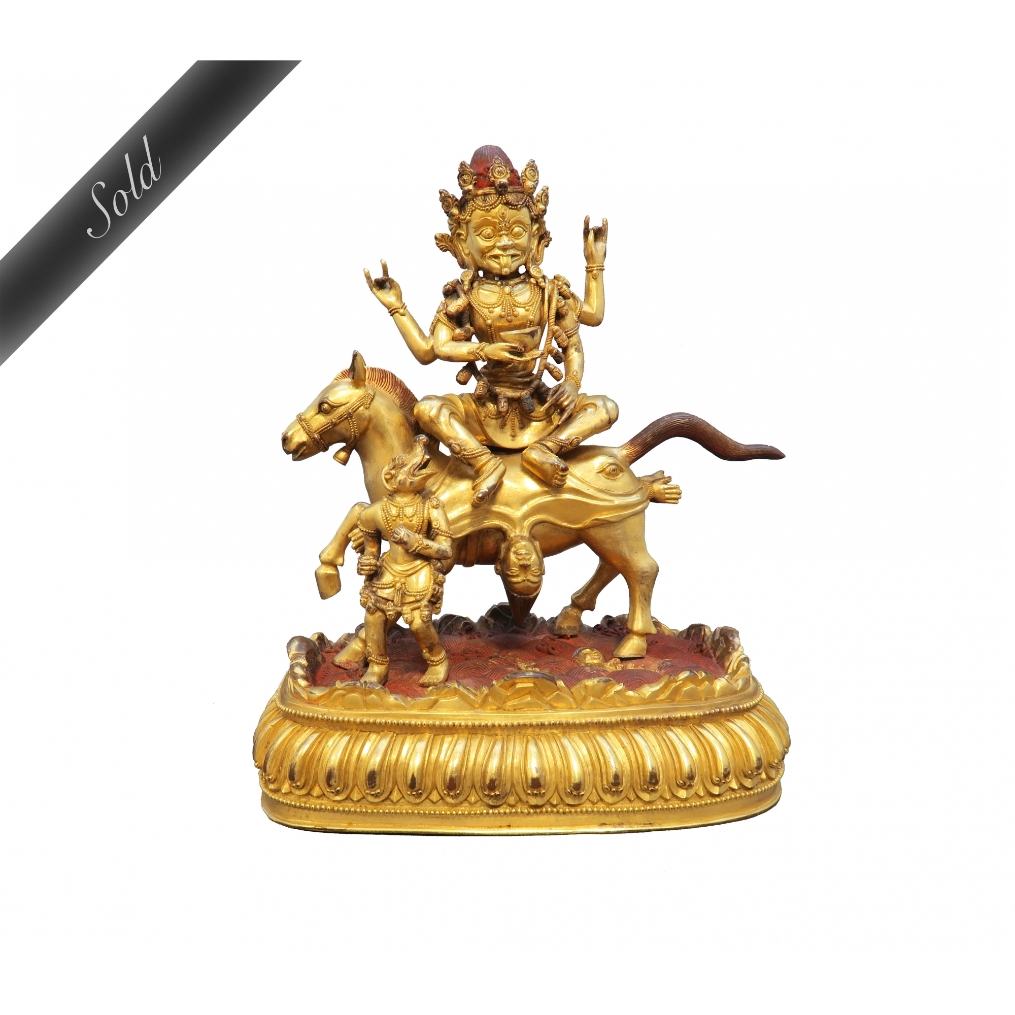 An exceptionally fine gilt and painted bronze figure of Palden Lhamo Tibet Chine