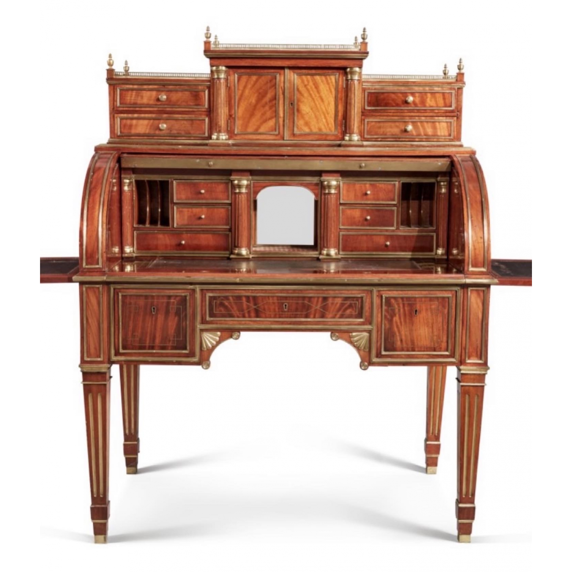 A Russian Neoclassical Brass Mounted Mahogany Cylinder Desk, Late 19th/Early 20th Century