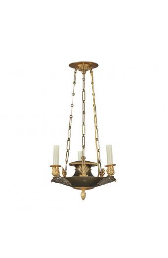 A Swedish Empire Gilt and Patinated Bronze Three-Light Hanging Lantern, Early 19th Century