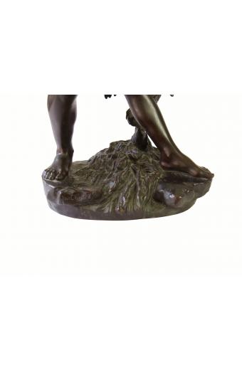 19th C. French Patinated Bronze Statue of The Cockfights By PAUL ROMAIN CHÈVRE